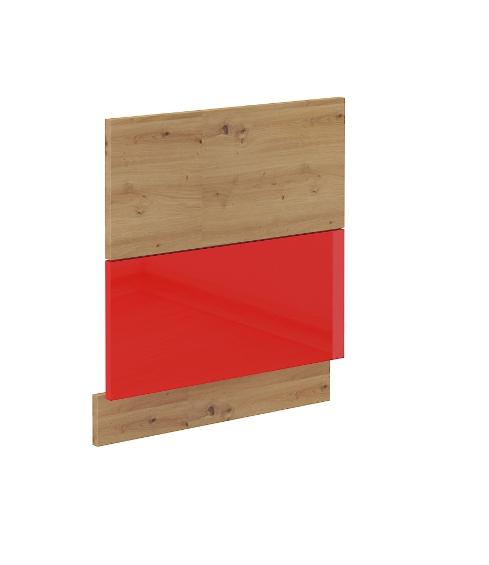 Frontblende f&uuml;r integrierten Geschirrsp&uuml;ler 60 cm Eiche Artisan + Rot Hochglanz - Bild 1