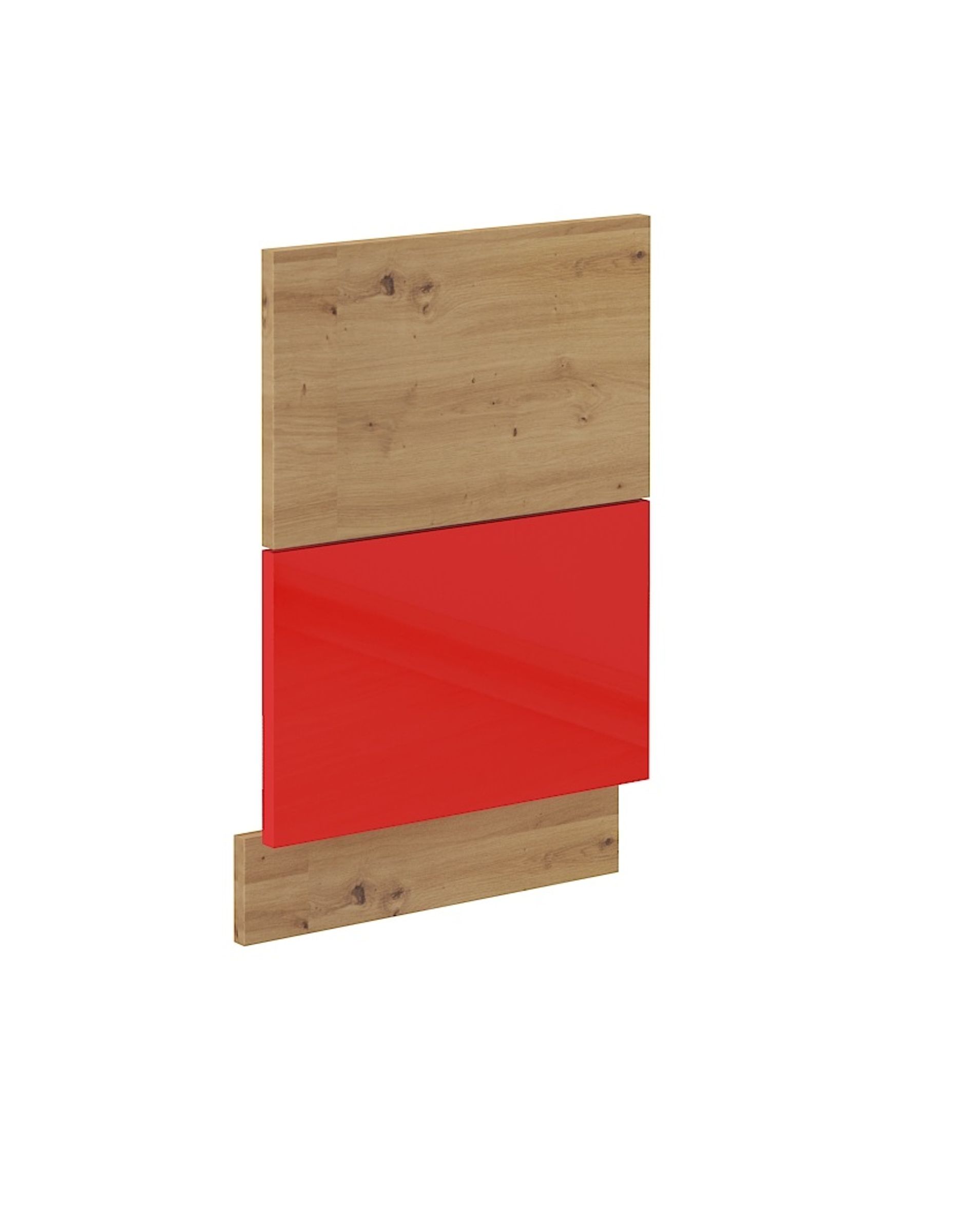 Frontblende f&uuml;r integrierten Geschirrsp&uuml;ler 45 cm Eiche Artisan + Rot Hochglanz - Bild 1