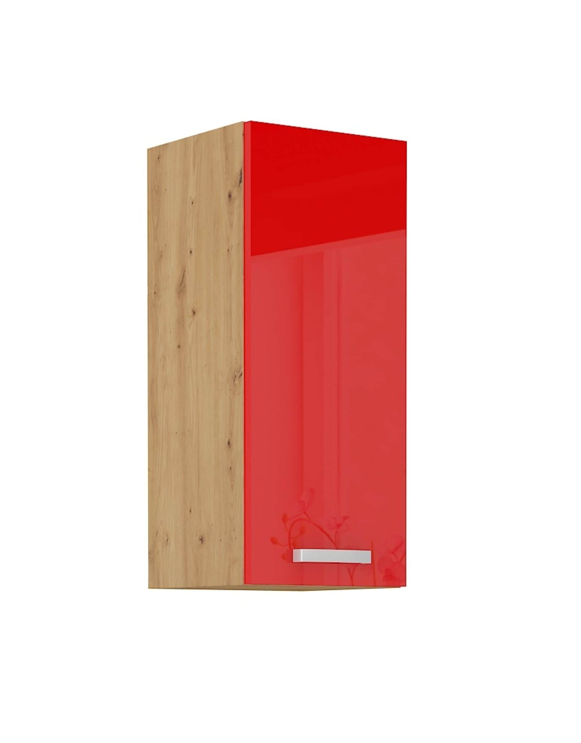 H&auml;ngeschrank 30 cm Eiche Artisan + Rot Hochglanz K&uuml;chenzeile K&uuml;chenblock K&uuml;che - Bild 1