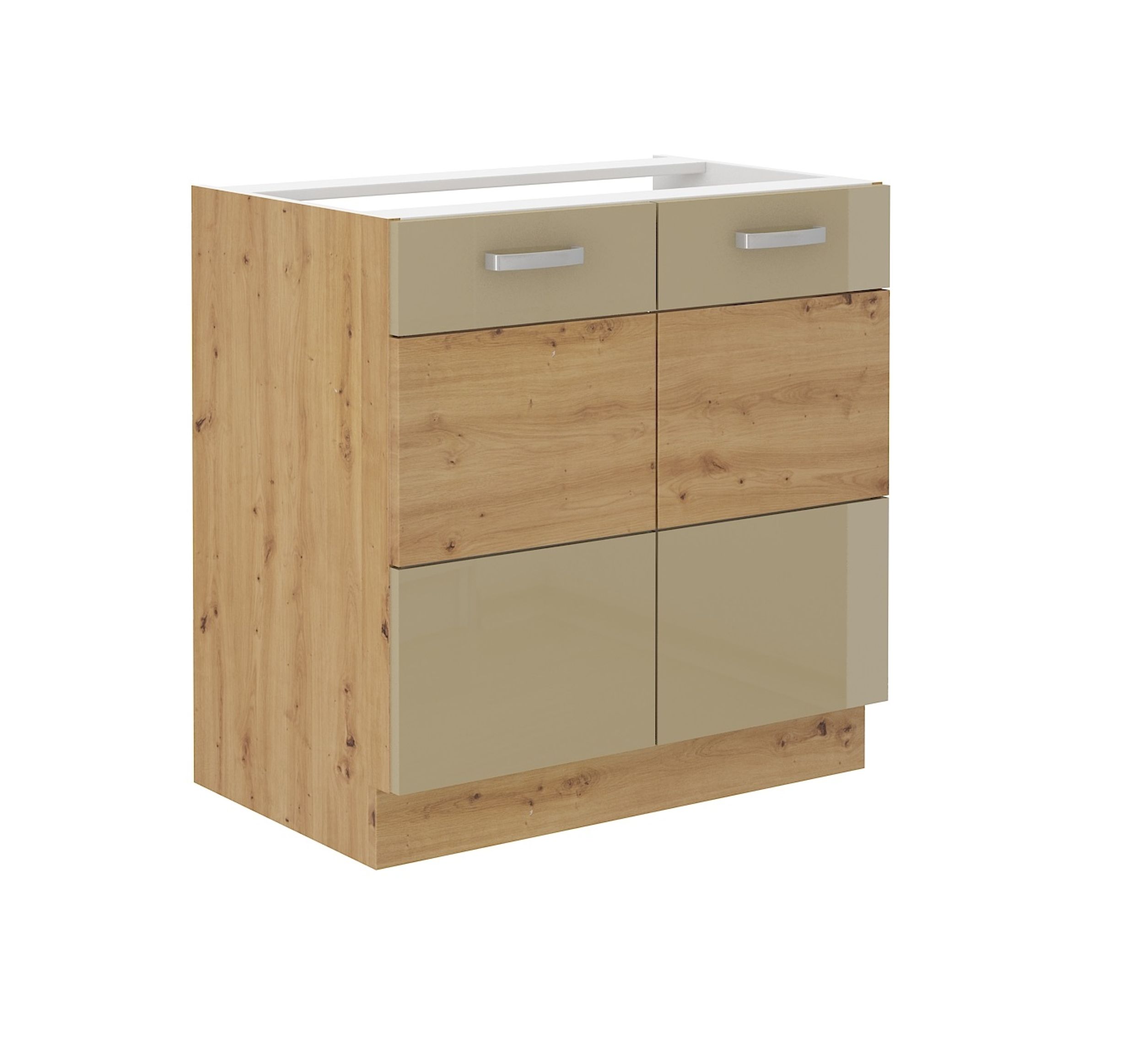 Sp&uuml;lenschrank 80 Eiche Artisan + Cappuccino Hochglanz K&uuml;chenzeile K&uuml;chenblock - Bild 1