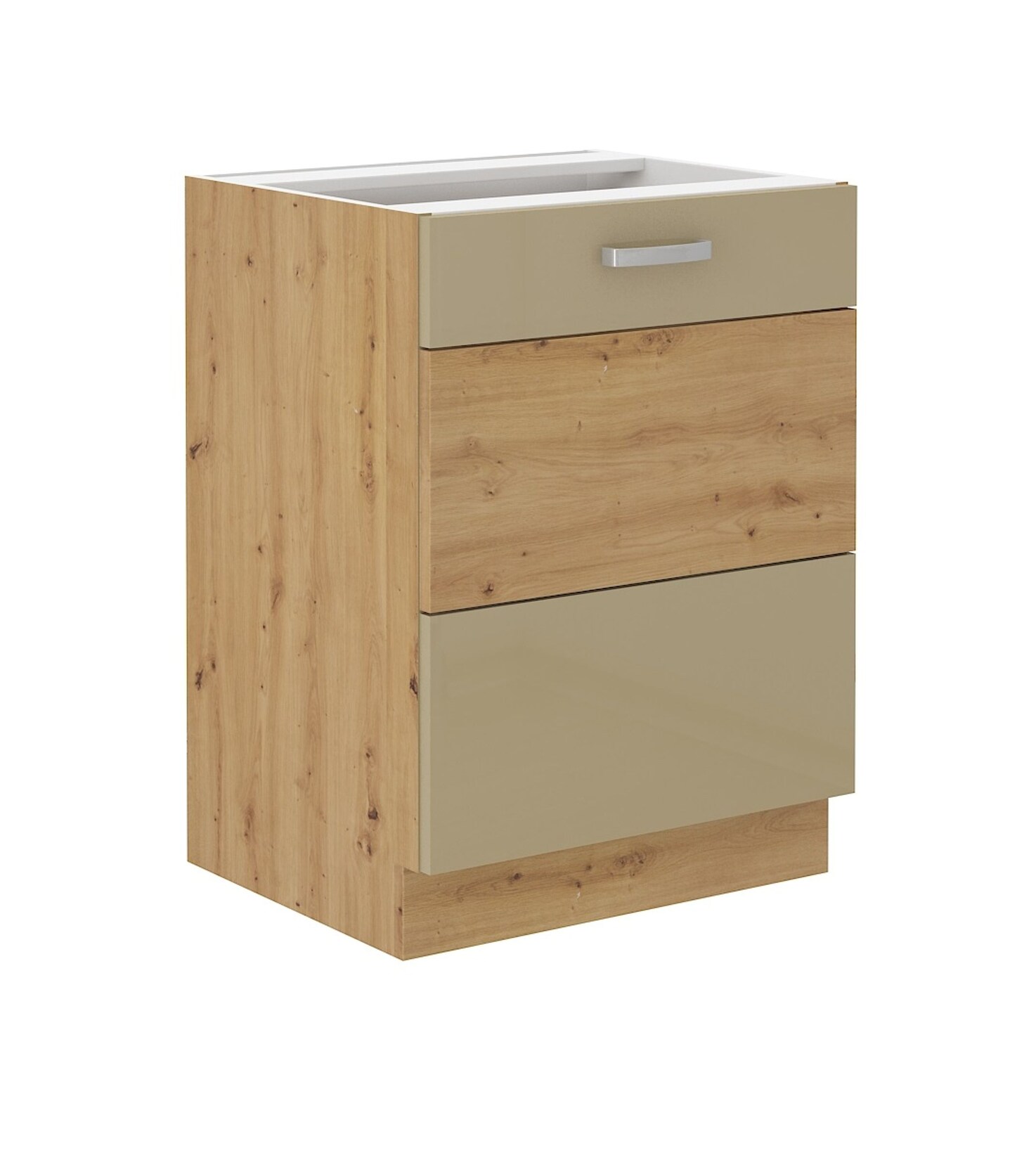Unterschrank 60 cm Eiche Artisan + Cappuccino Hochglanz Küchenzeile Küchenblock