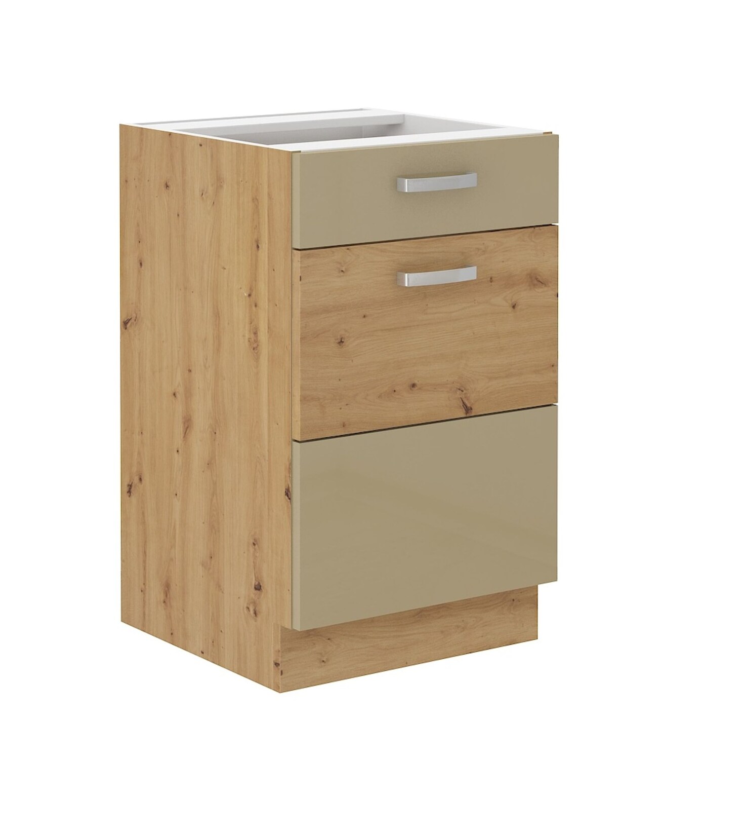 Unterschrank 50 Eiche Artisan Cappuccino Glanz Küchenzeile Vollauszug Soft-Close