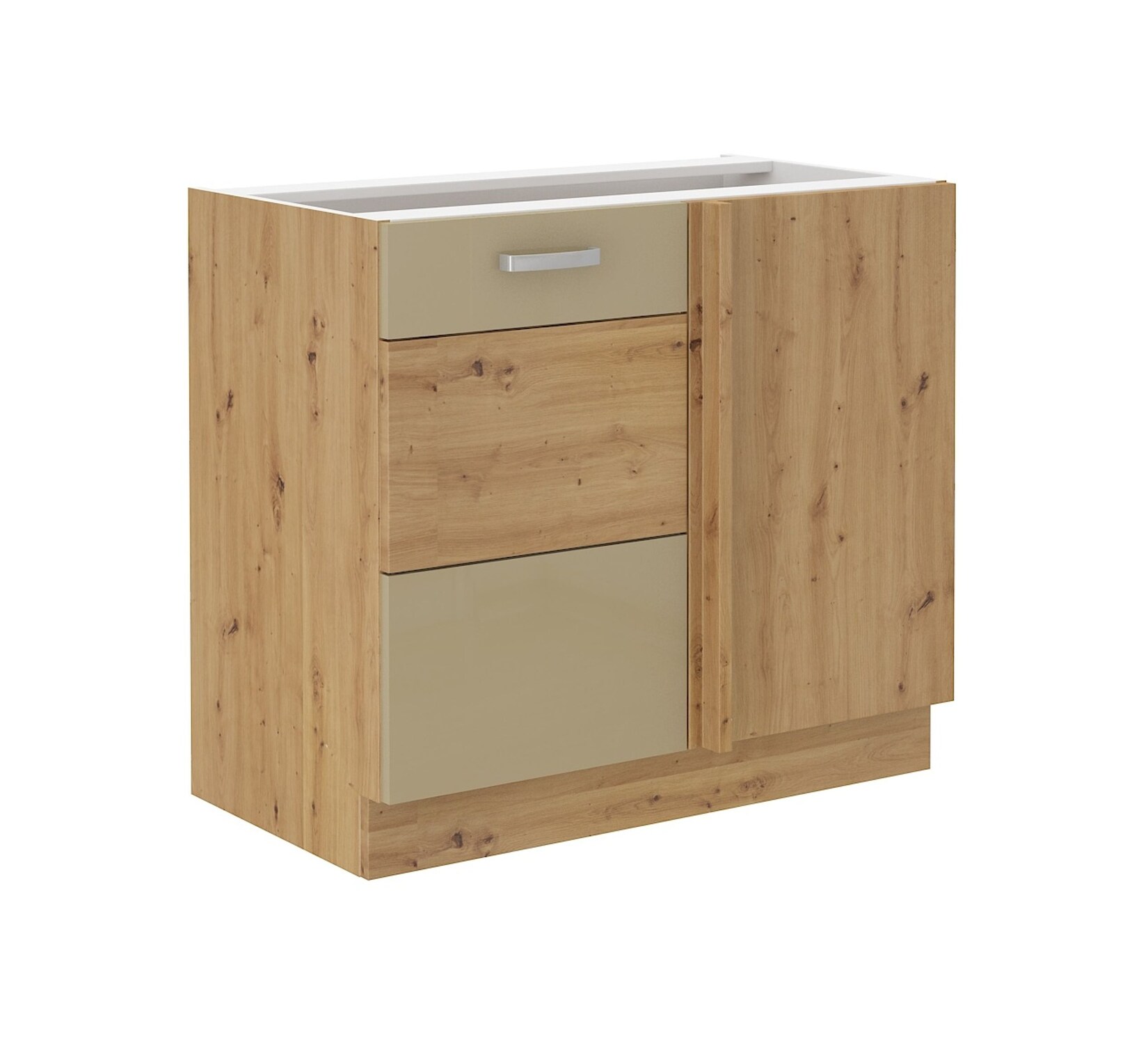 Eckunterschrank 105 Eiche Artisan + Cappuccino Hochglanz Küchenzeile Küchenblock