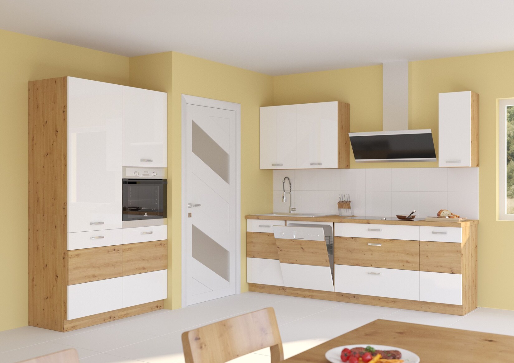 Küche Eiche Artisan Weiß 230 + 120 Küchenzeile Hochglanz Küchenblock Einbauküche | 04260304597835