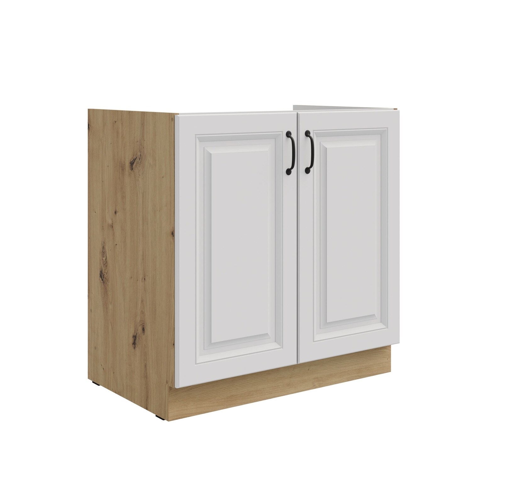 Spülenschrank 80 cm Stilo Weiss + Eiche Artisan Küchenzeile Küchenblock Küche
