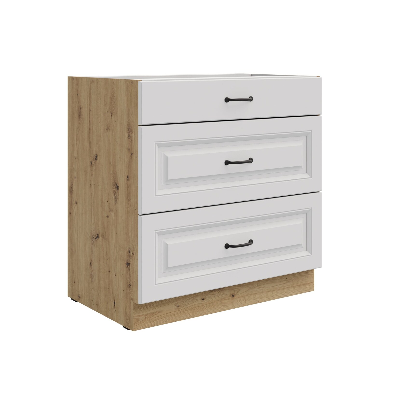 Küchen Unterschrank 80 cm Stilo Weiß + Eiche Artisan Vollauszug Soft-Close Küche