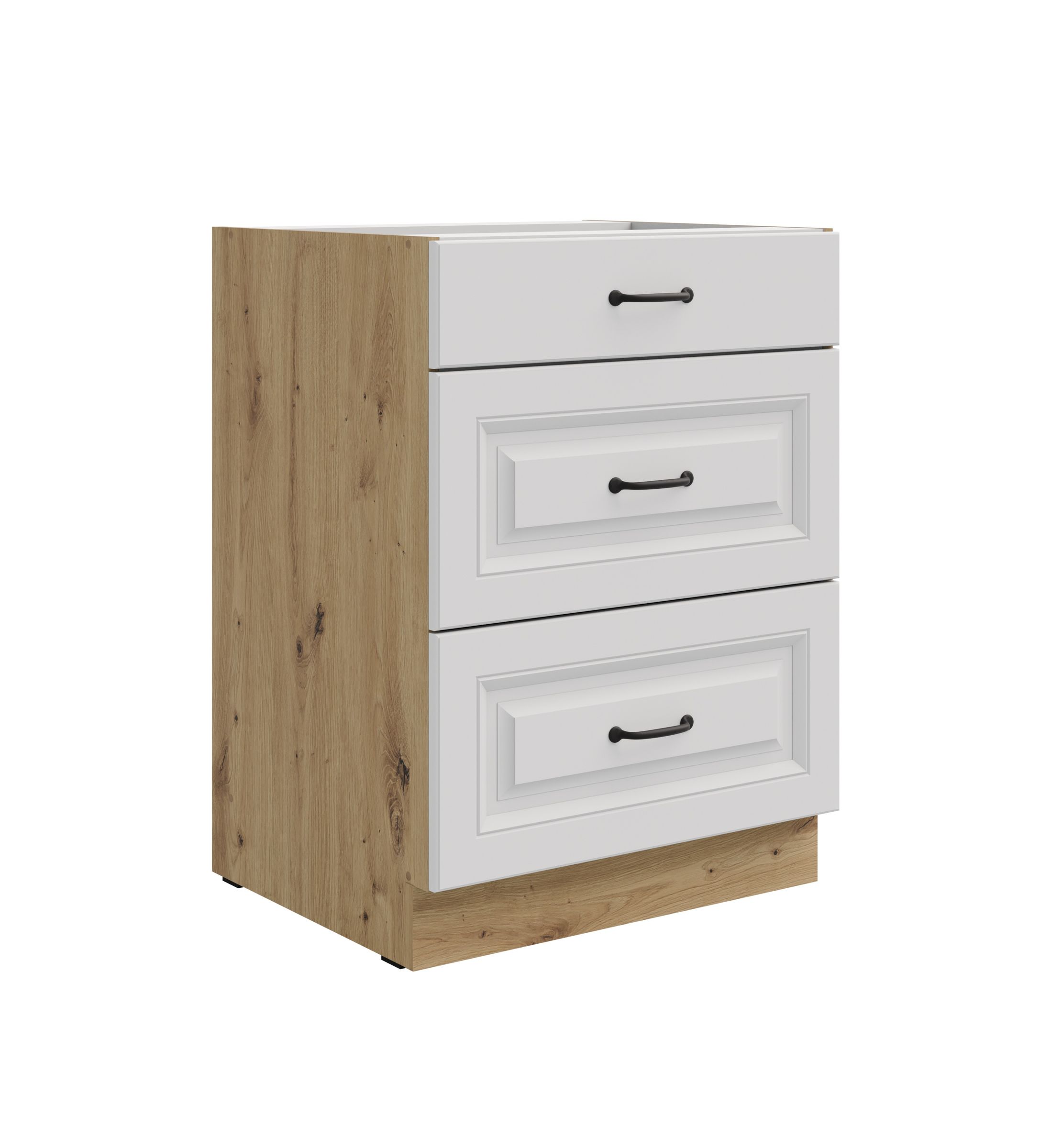 K&uuml;chen Unterschrank 60 cm Stilo Wei&szlig; + Eiche Artisan Vollauszug Soft-Close K&uuml;che - Bild 1