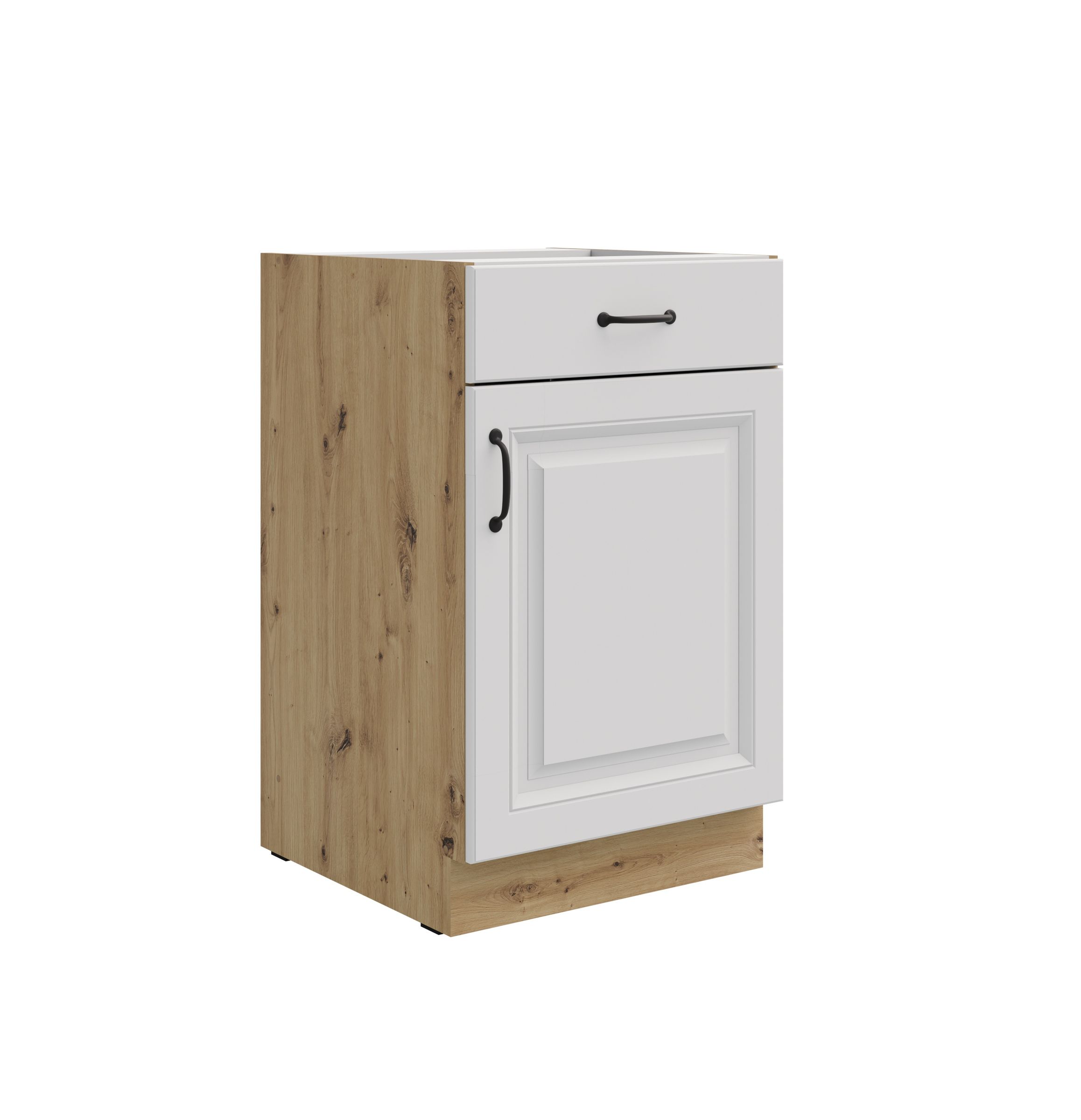 Unterschrank 50 Stilo Wei&szlig; + Eiche Artisan K&uuml;chenzeile Vollauszug Soft-Close - Bild 1