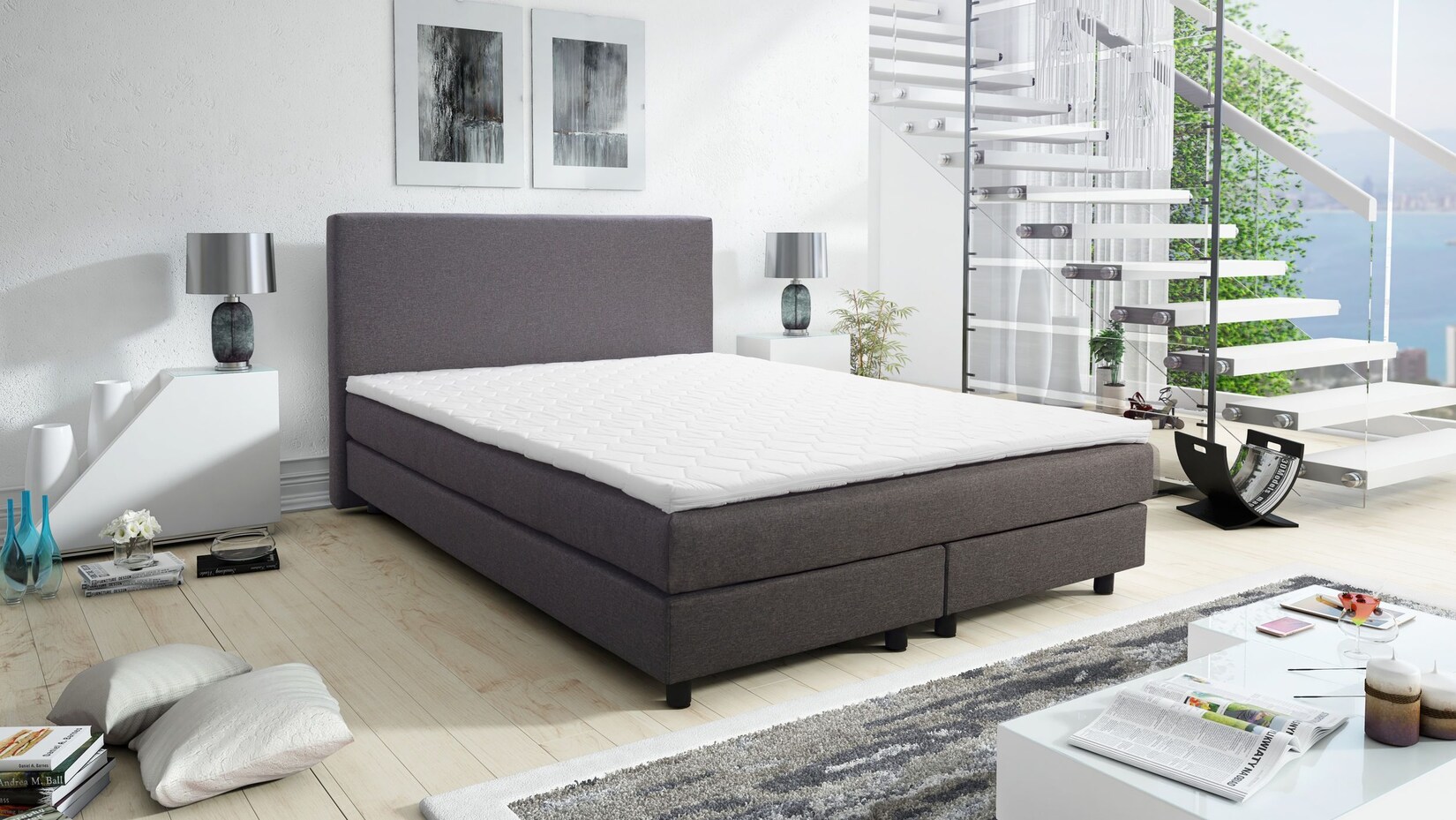 Boxspringbett Boxbett Glenn 2 Hotelbett 140x200 Bonellfederkern Bett Topper grau