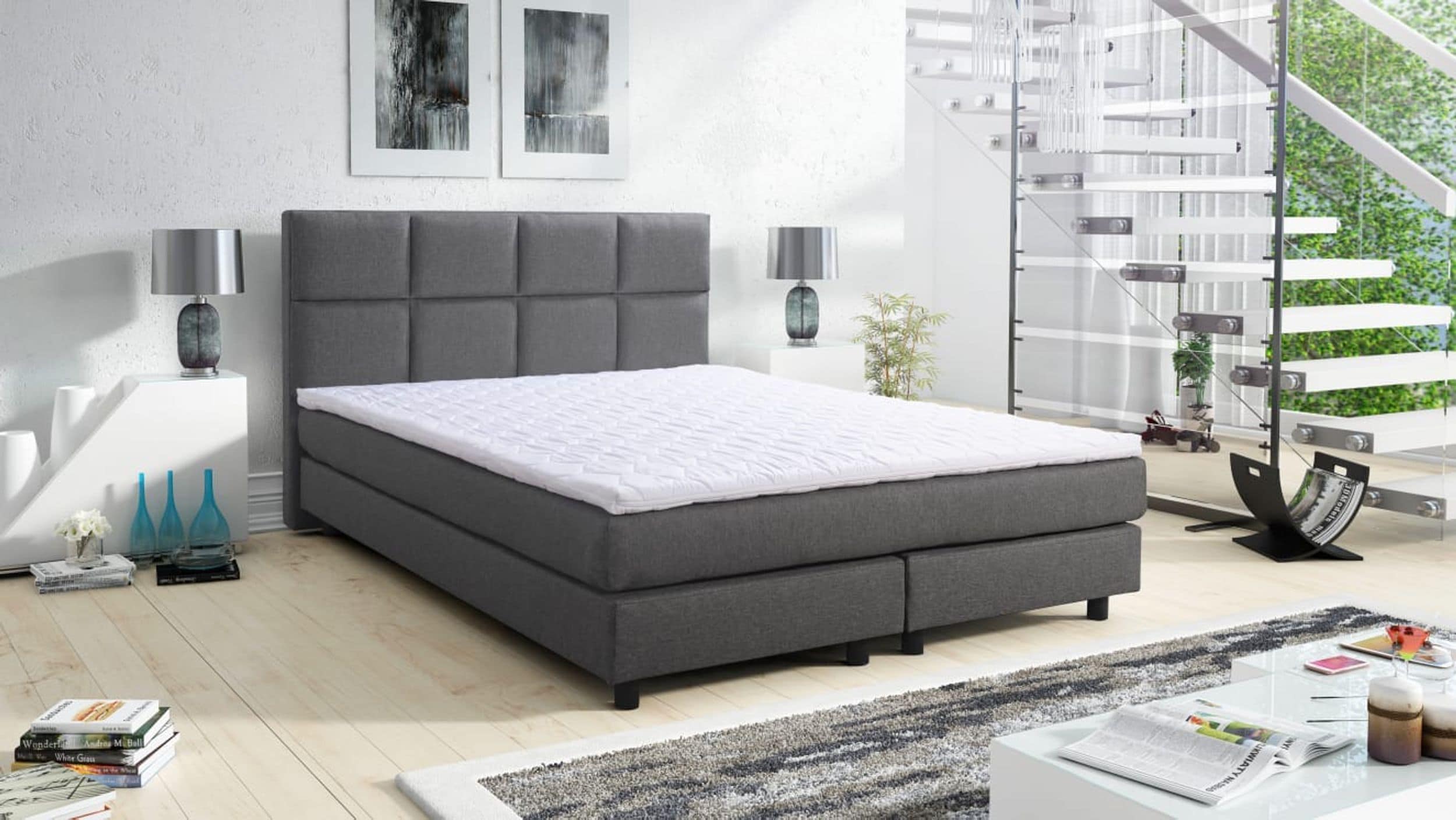 Boxspringbett Boxbett Glenn 2 Tablet Hotelbett 140x200 Bett Topper Grau - Bild 1