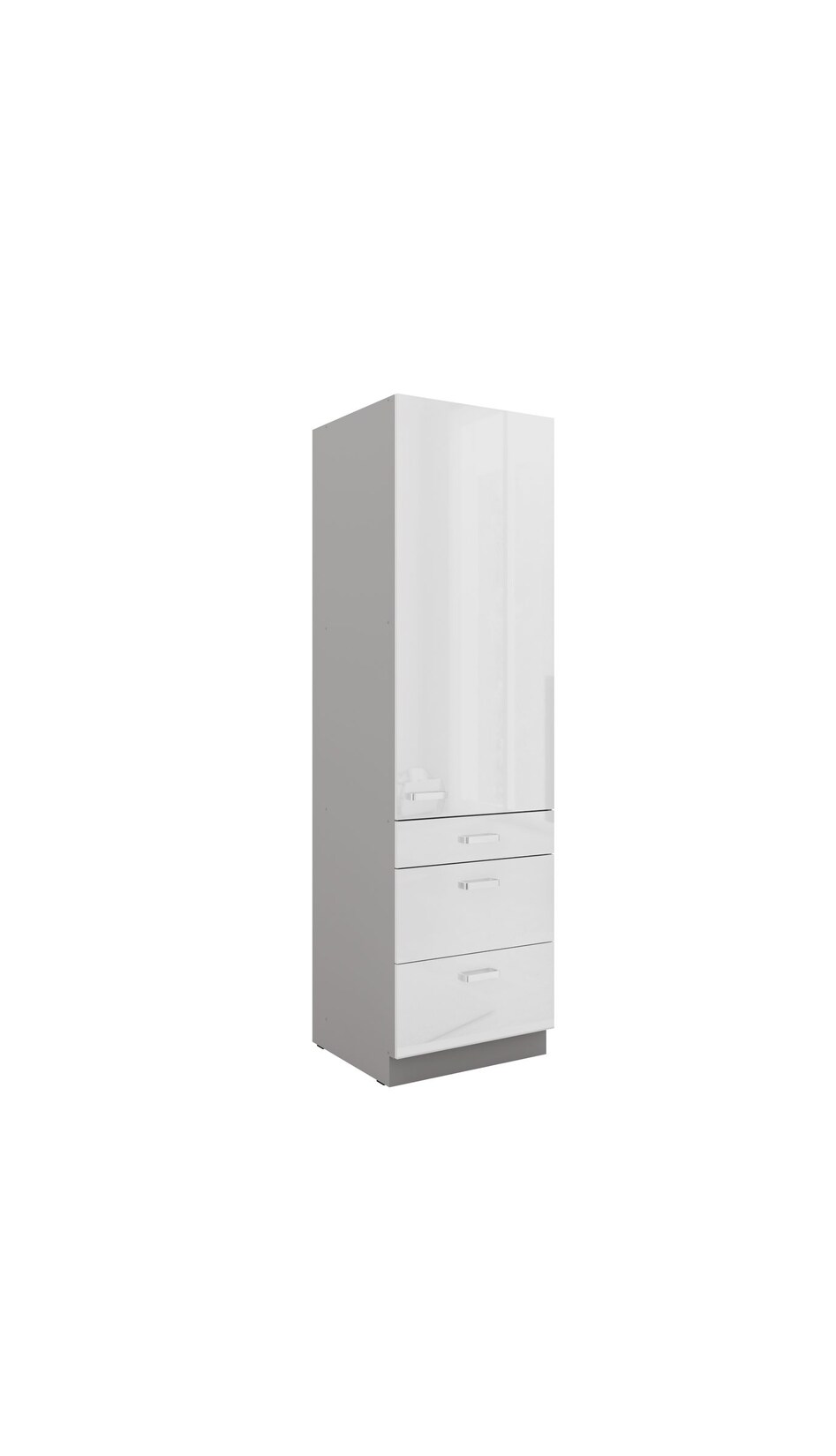 Küchen Hochschrank 60 Bianca Weiß Hochglanz + Grau Küchenzeile Küchenblock