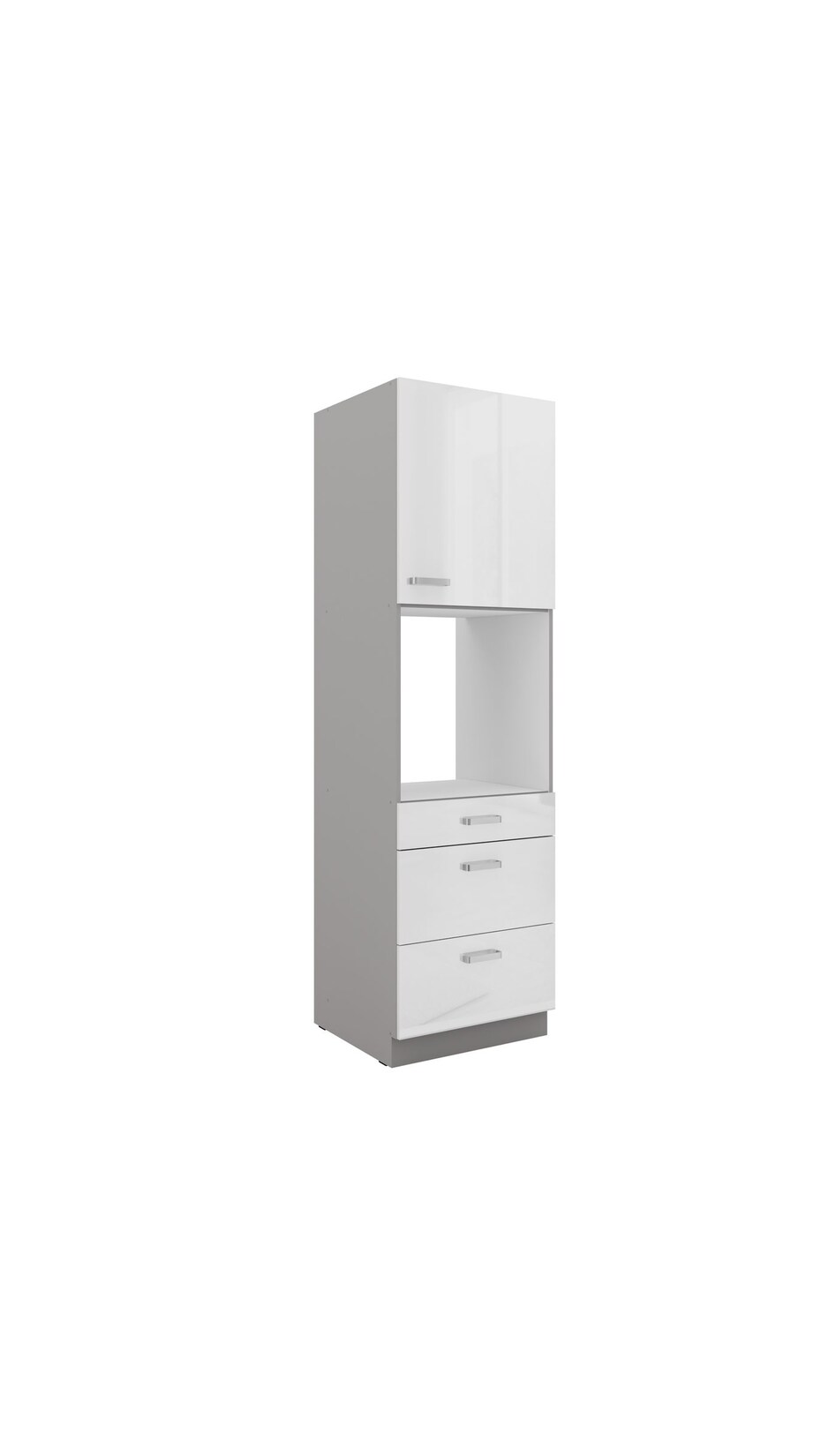 Küchen Hochschrank 60 Bianca Weiß Hochglanz + Grau Küchenzeile Küchenblock