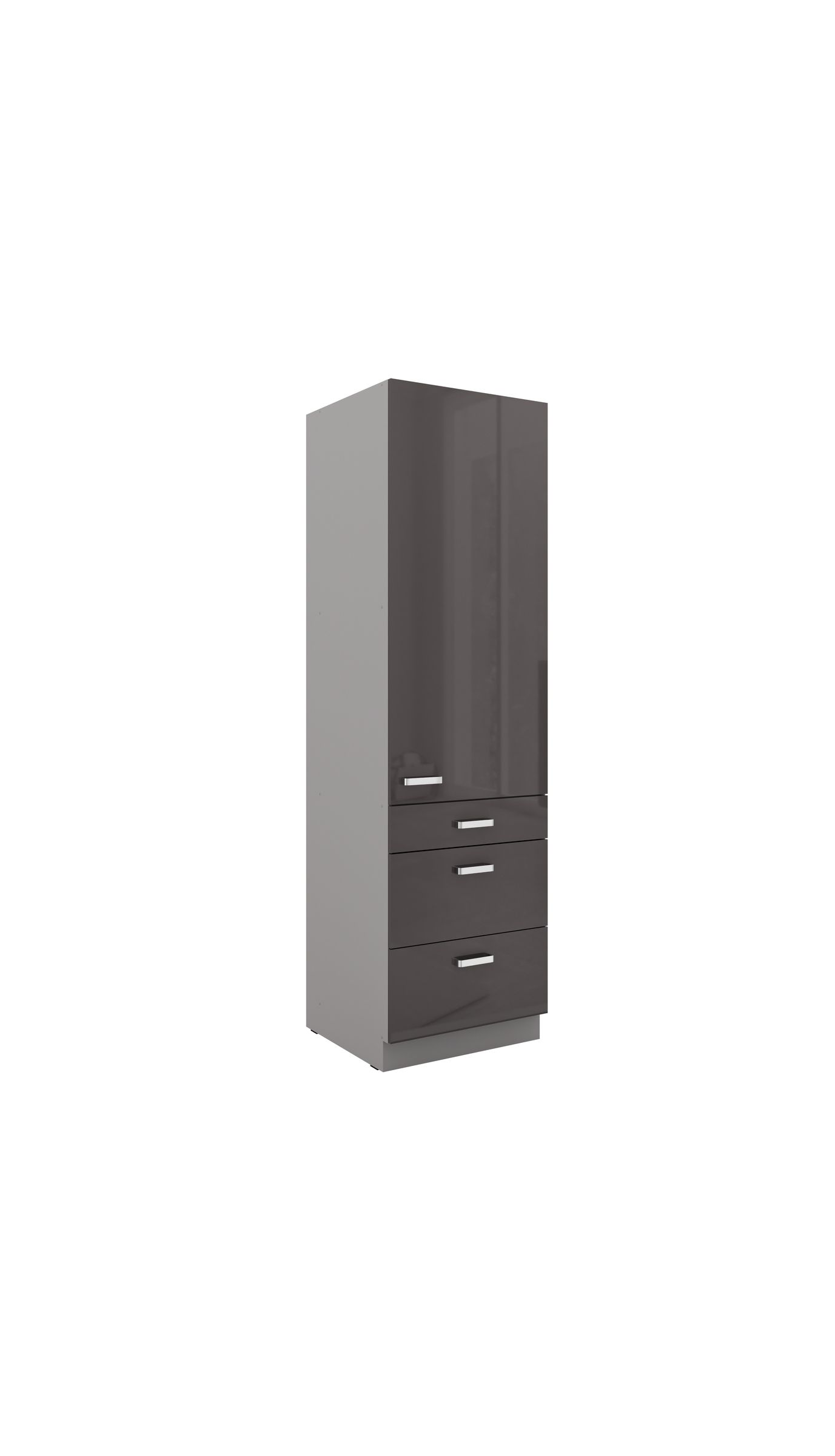 K&uuml;chen Hochschrank 60 Bianca Grau Hochglanz + Grau K&uuml;chenzeile K&uuml;chenblock Grey - Bild 1
