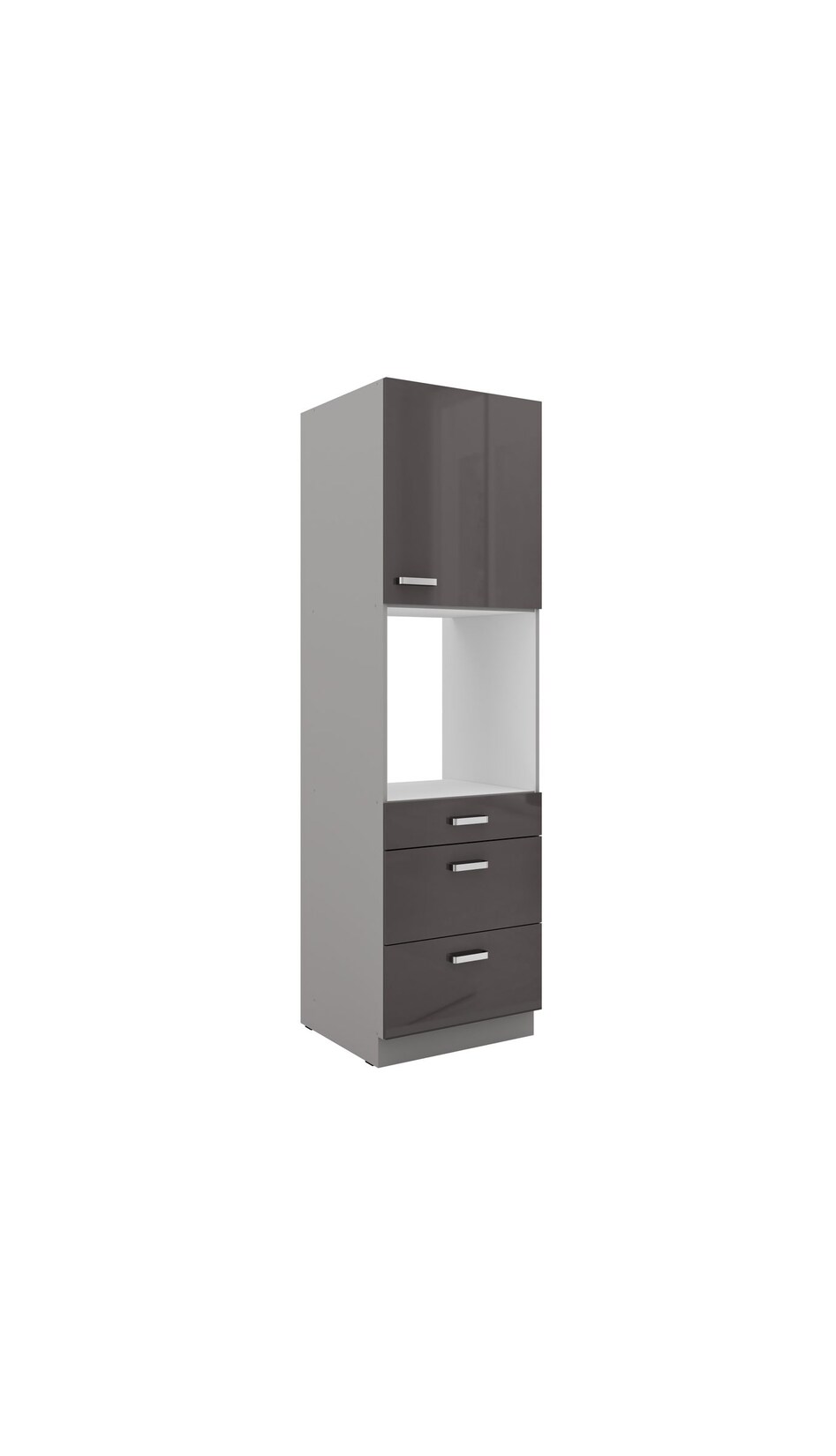 Küchen Hochschrank 60 Bianca Grau Hochglanz + Grau Küchenzeile Küchenblock Grey