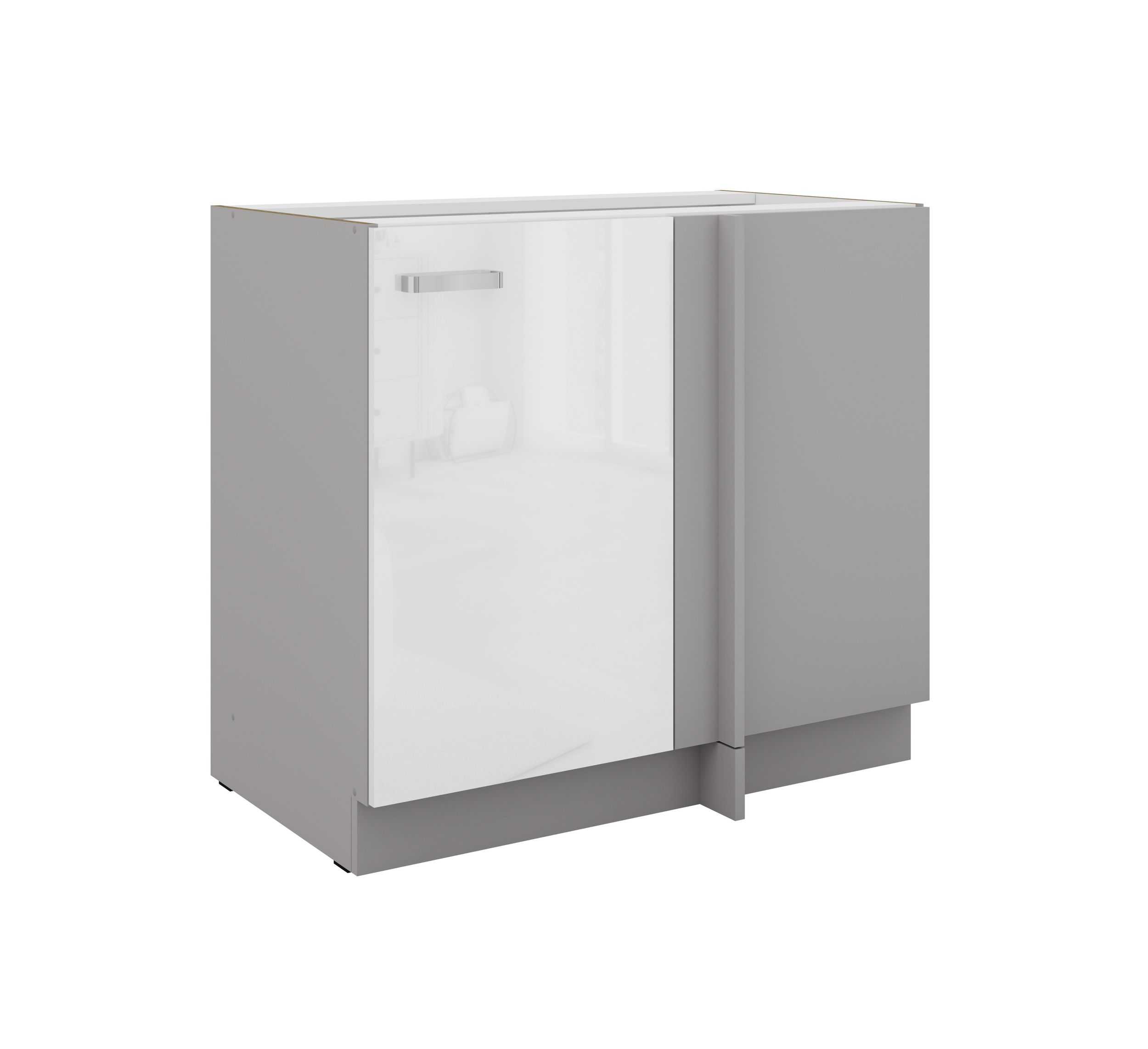 Eckunterschrank 105 Bianca Wei&szlig; Hochglanz + Grau K&uuml;chenzeile K&uuml;chenblock K&uuml;che - Bild 1