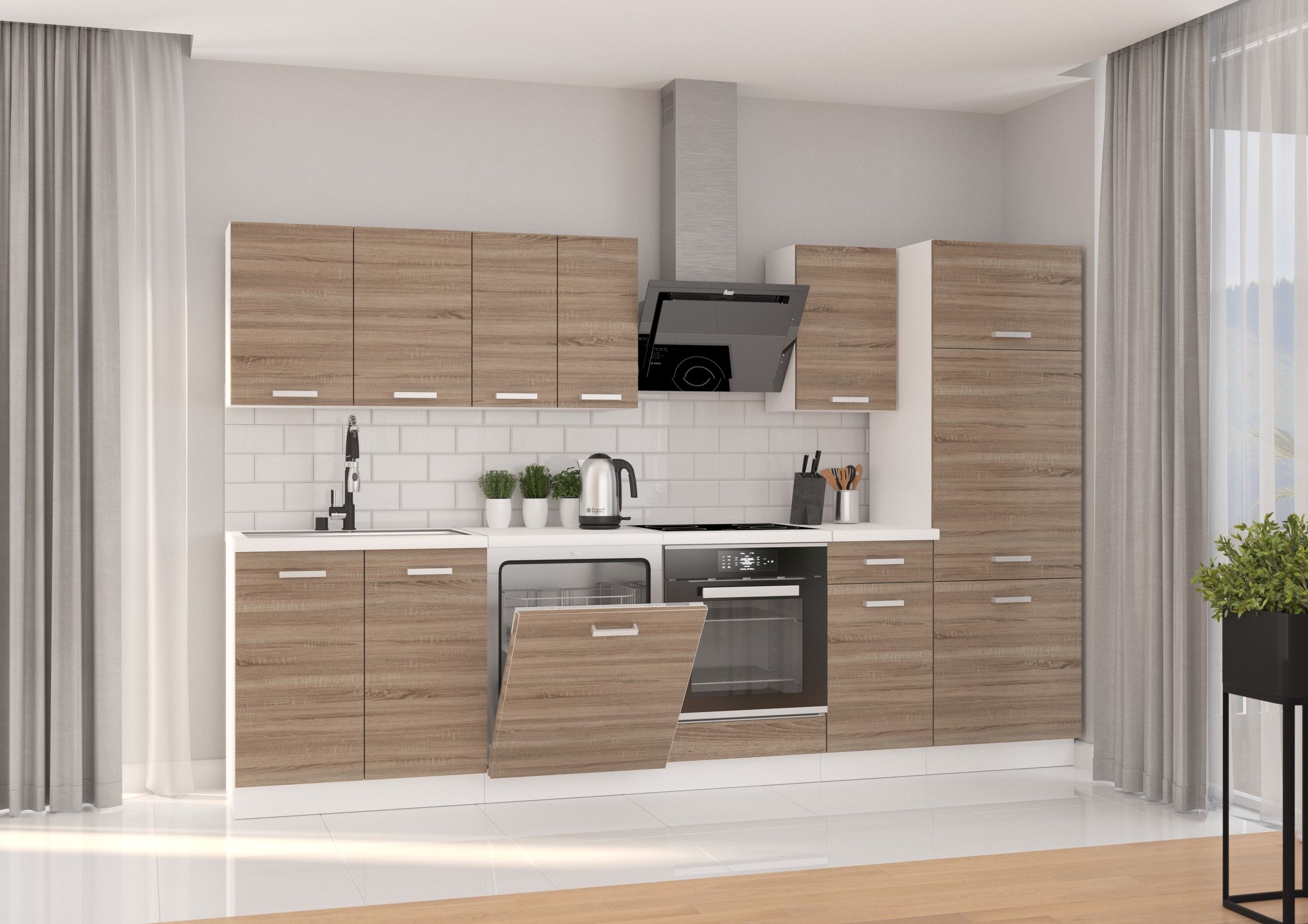 K&uuml;che Dave XL 300 cm K&uuml;chenzeile K&uuml;chenblock Einbauk&uuml;che Sonoma Eiche Tr&uuml;ffel - Bild 1