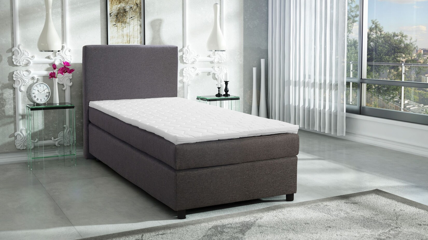 Boxspringbett Hotelbett 90x200 Bonellfederkern Bett mit Topper Paxos II grau