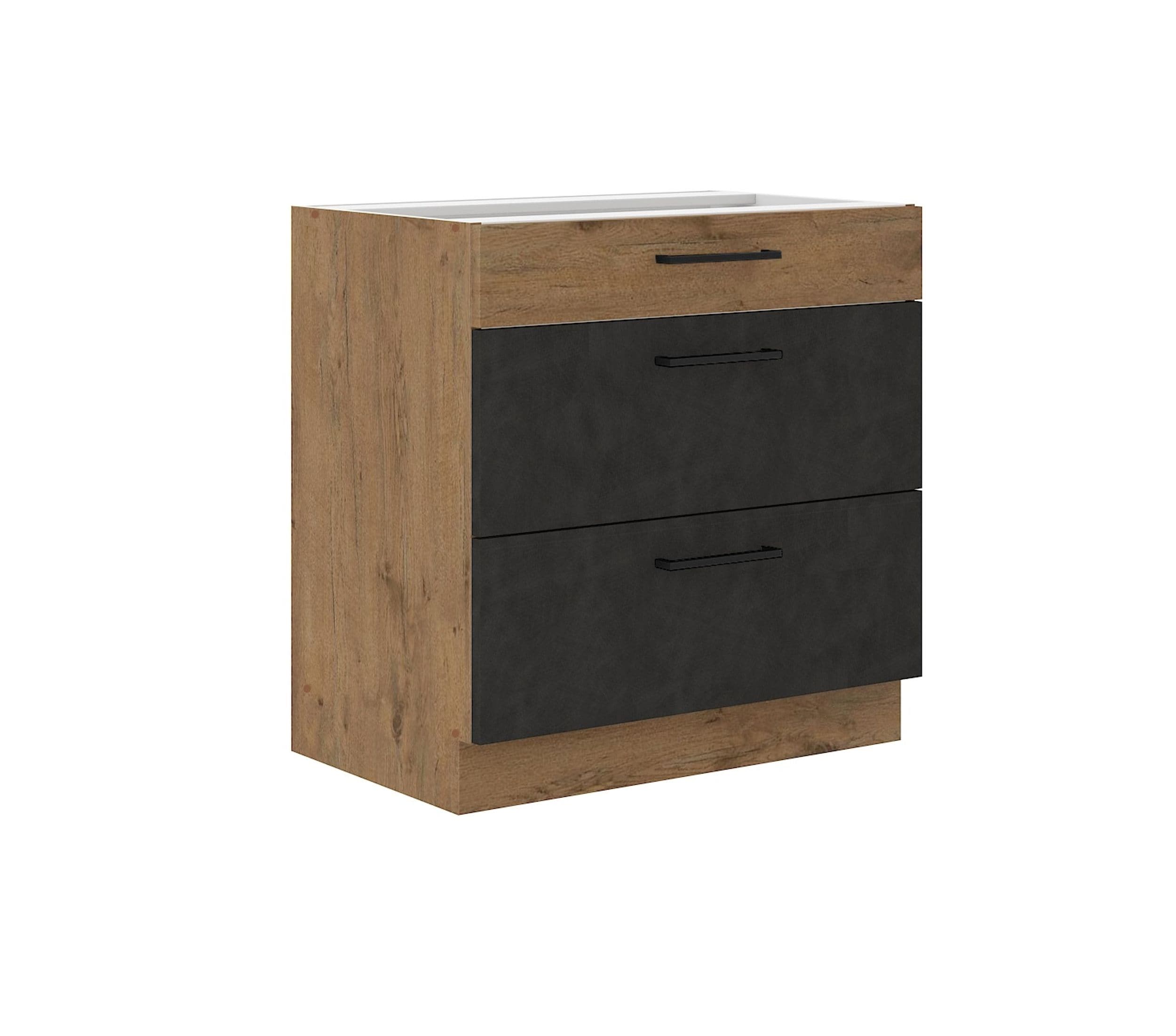 Vigo Unterschrank 80 cm Eiche Lancelot Matera Grau Vollauszug Soft-Close K&uuml;che - Bild 1