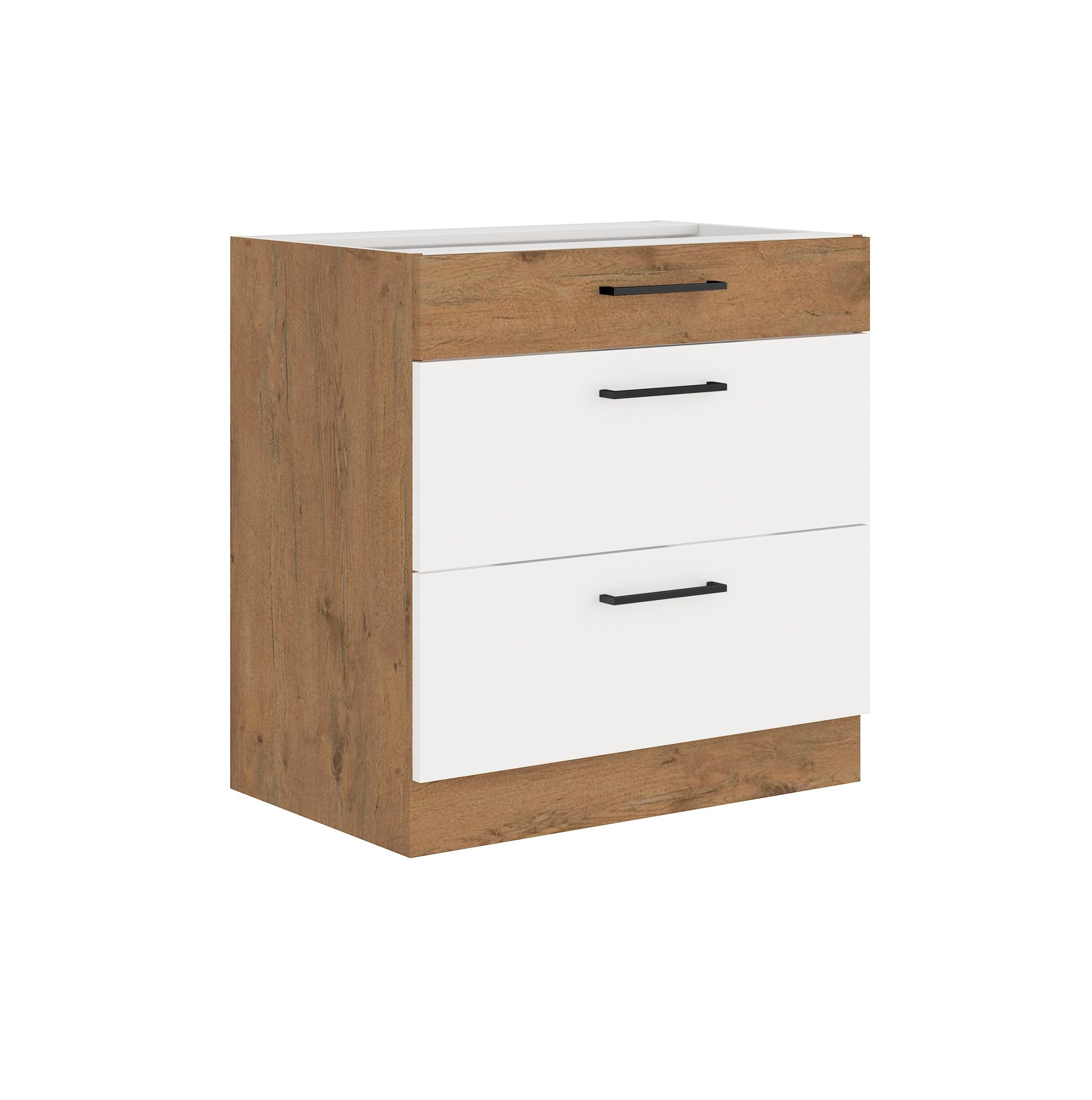 Vigo Unterschrank 80 Eiche Lancelot Wei&szlig; Hochglanz Vollauszug Soft-Close K&uuml;che - Bild 1