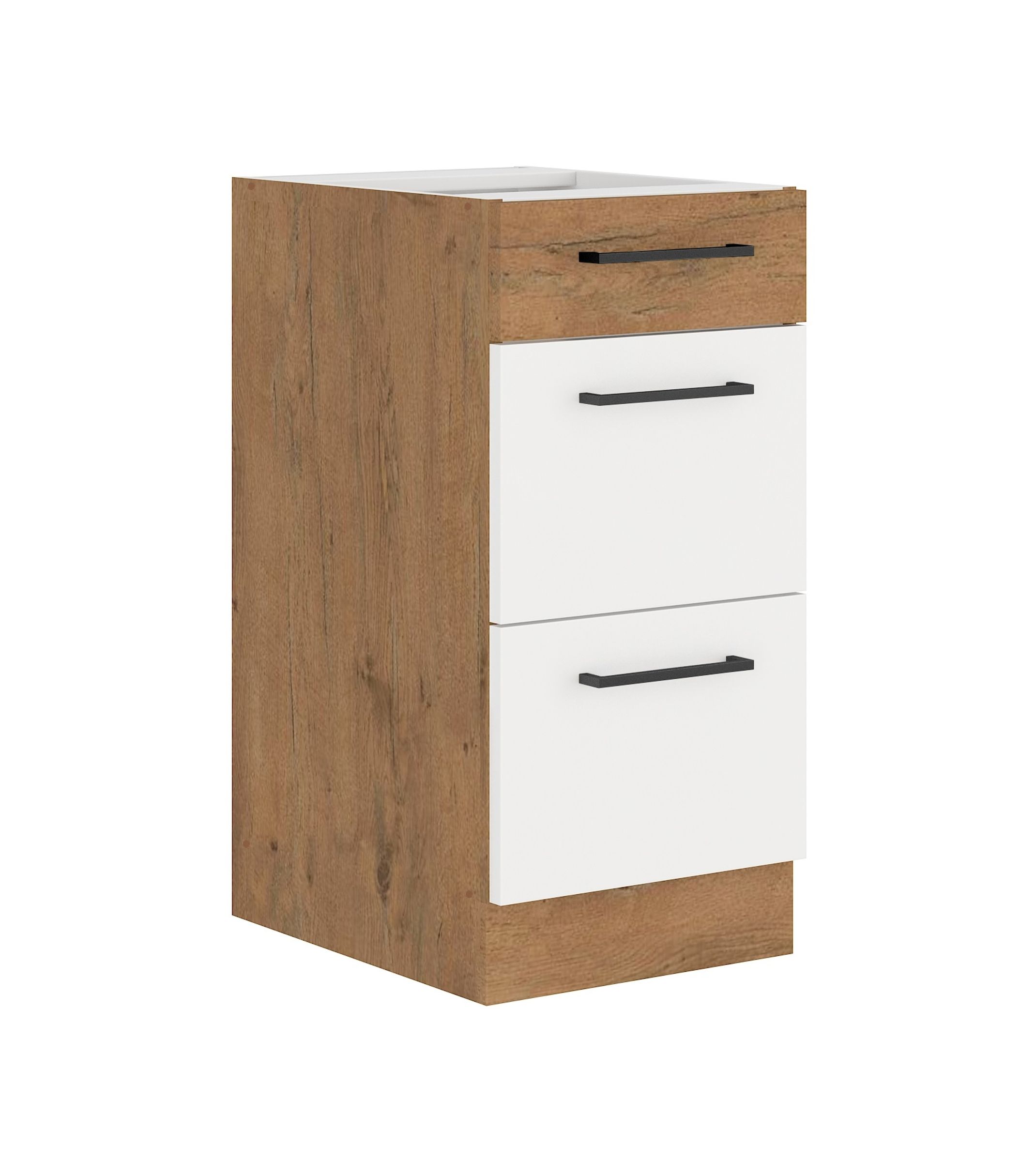 Vigo Unterschrank 40 Eiche Lancelot Wei&szlig; Hochglanz K&uuml;chenzeile Soft-Close K&uuml;che - Bild 1