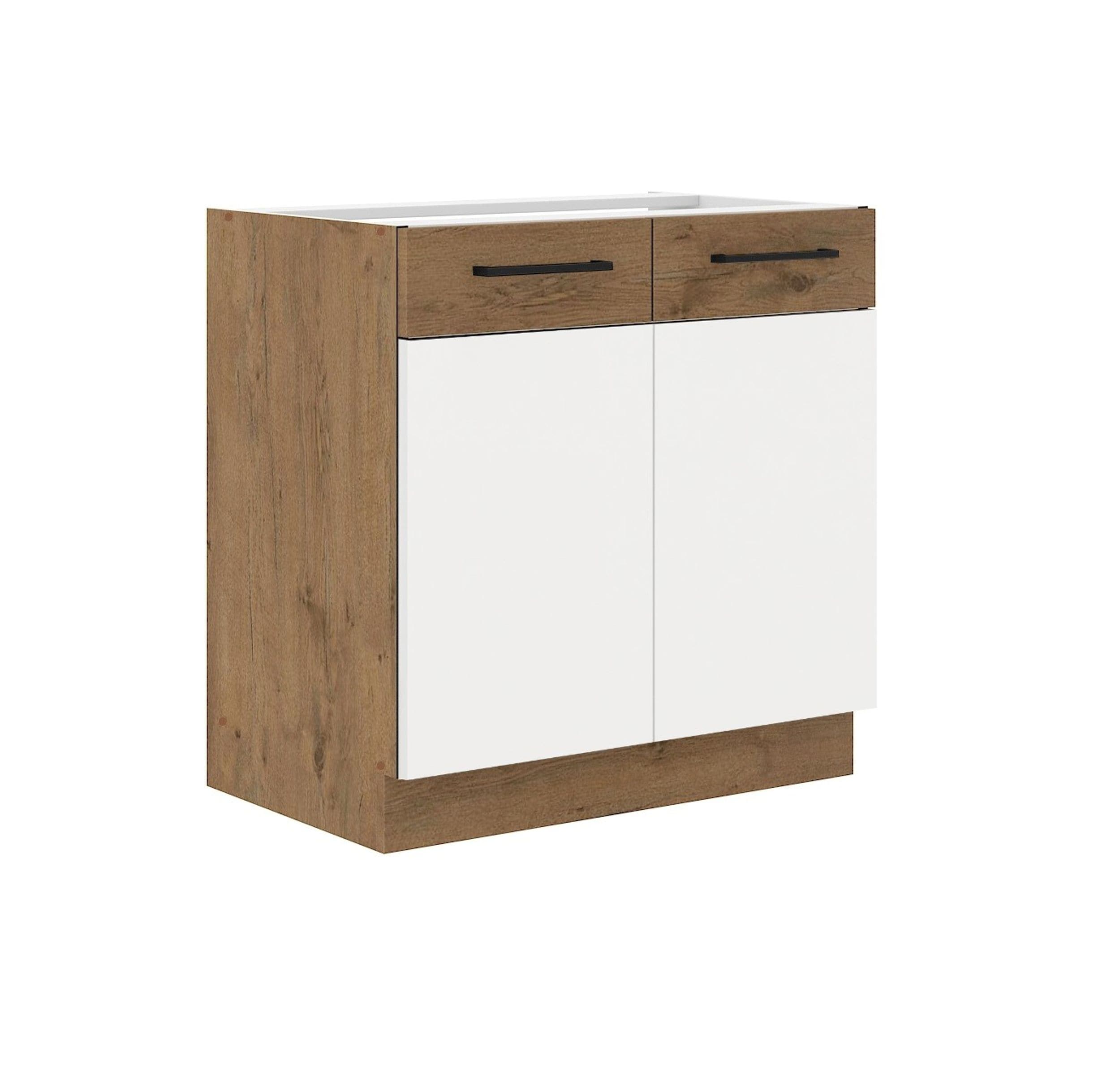 Vigo Unterschrank 80 Eiche Lancelot Wei&szlig; Hochglanz K&uuml;chenzeile K&uuml;chenblock K&uuml;che - Bild 1