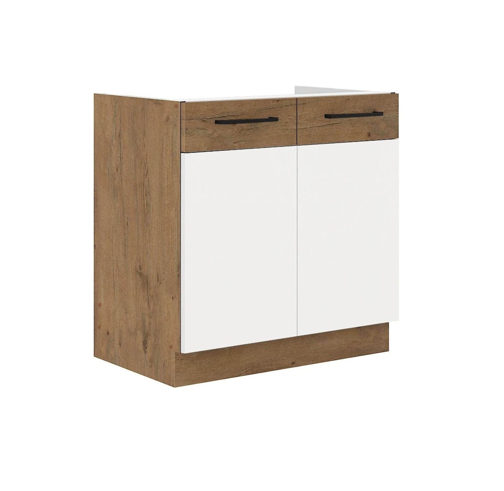 Vigo Spülenschrank 80 cm Eiche Lancelot Weiß Hochglanz Küchenzeile Küchenblock