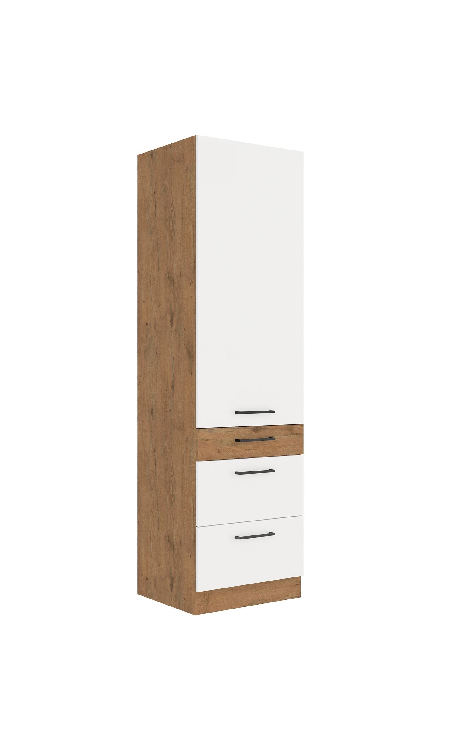 Vigo Hochschrank 60 Eiche Lancelot Wei&szlig; Hochglanz K&uuml;chenzeile K&uuml;chenblock K&uuml;che - Bild 1