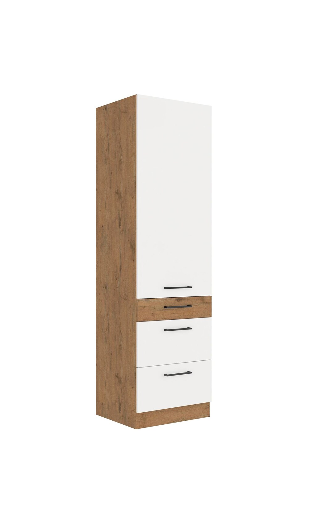 Vigo Hochschrank 60 Eiche Lancelot Weiß Hochglanz Küchenzeile Küchenblock Küche