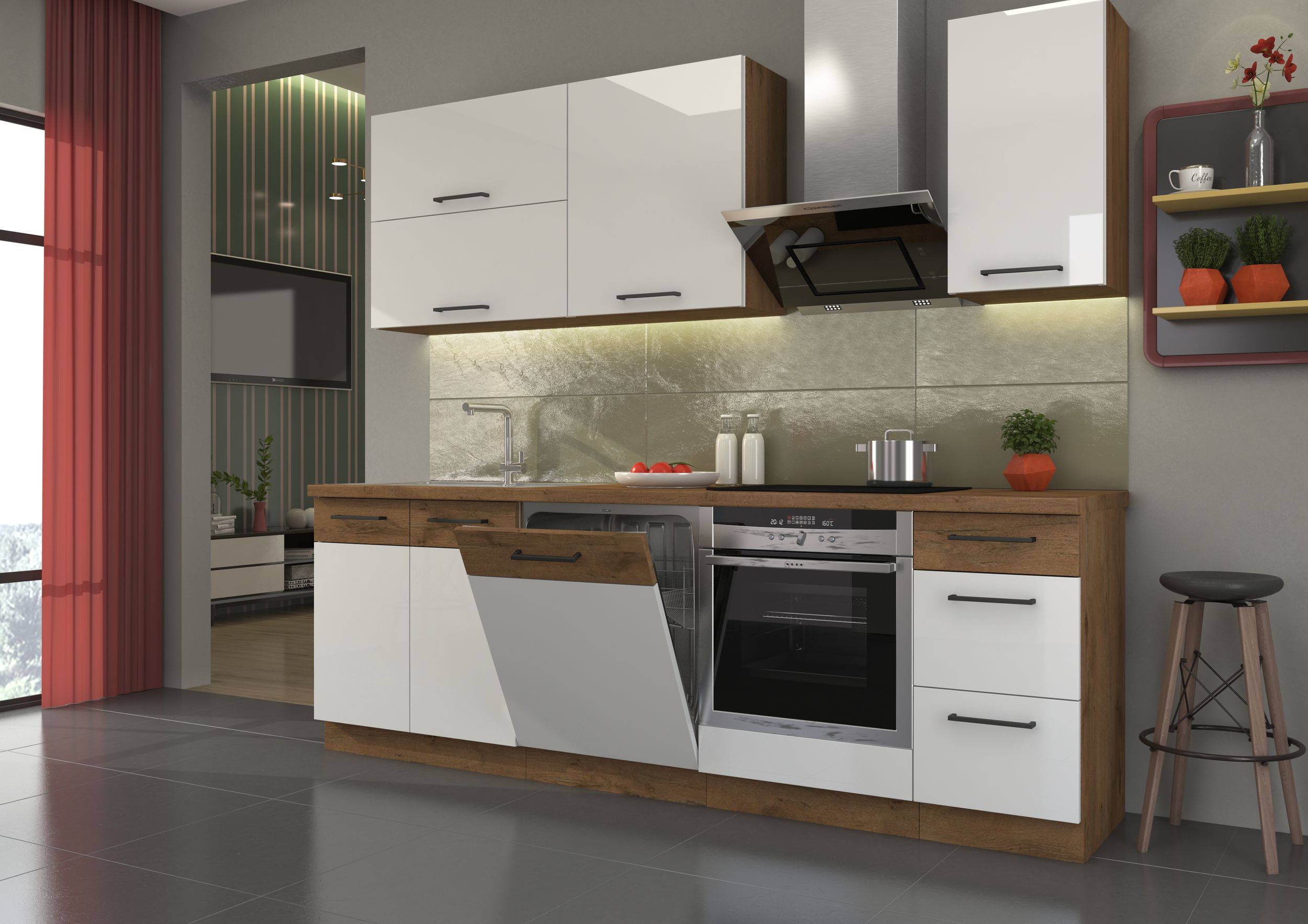 K&uuml;che VIGO Basic Wei&szlig; Hochglanz Lancelot 240 K&uuml;chenzeile K&uuml;chenblock Einbauk&uuml;che - Bild 1