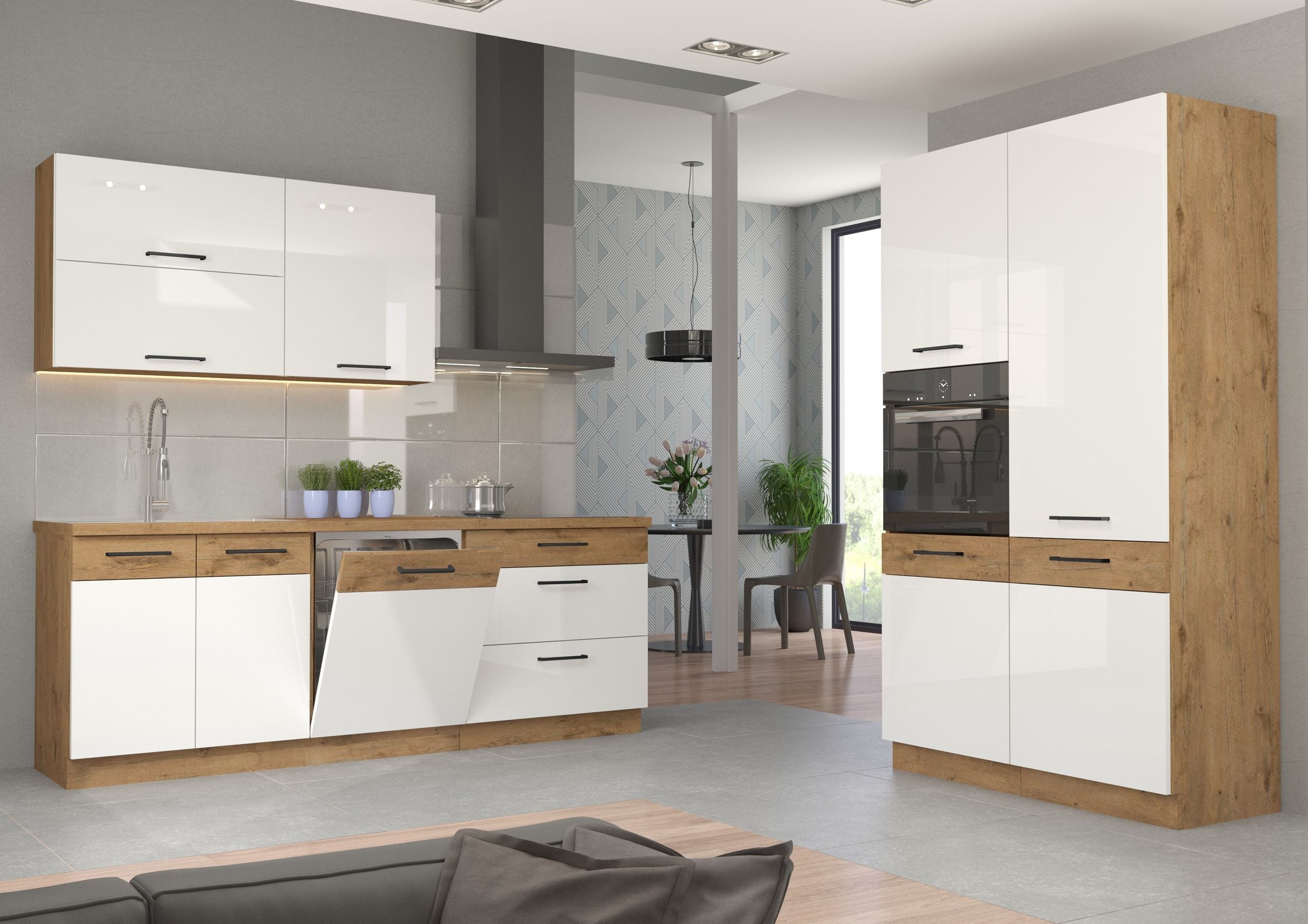 K&uuml;che VIGO Hochglanz wei&szlig; Lancelot 220 + 120 K&uuml;chenzeile K&uuml;chenblock Einbauk&uuml;che - Bild 1