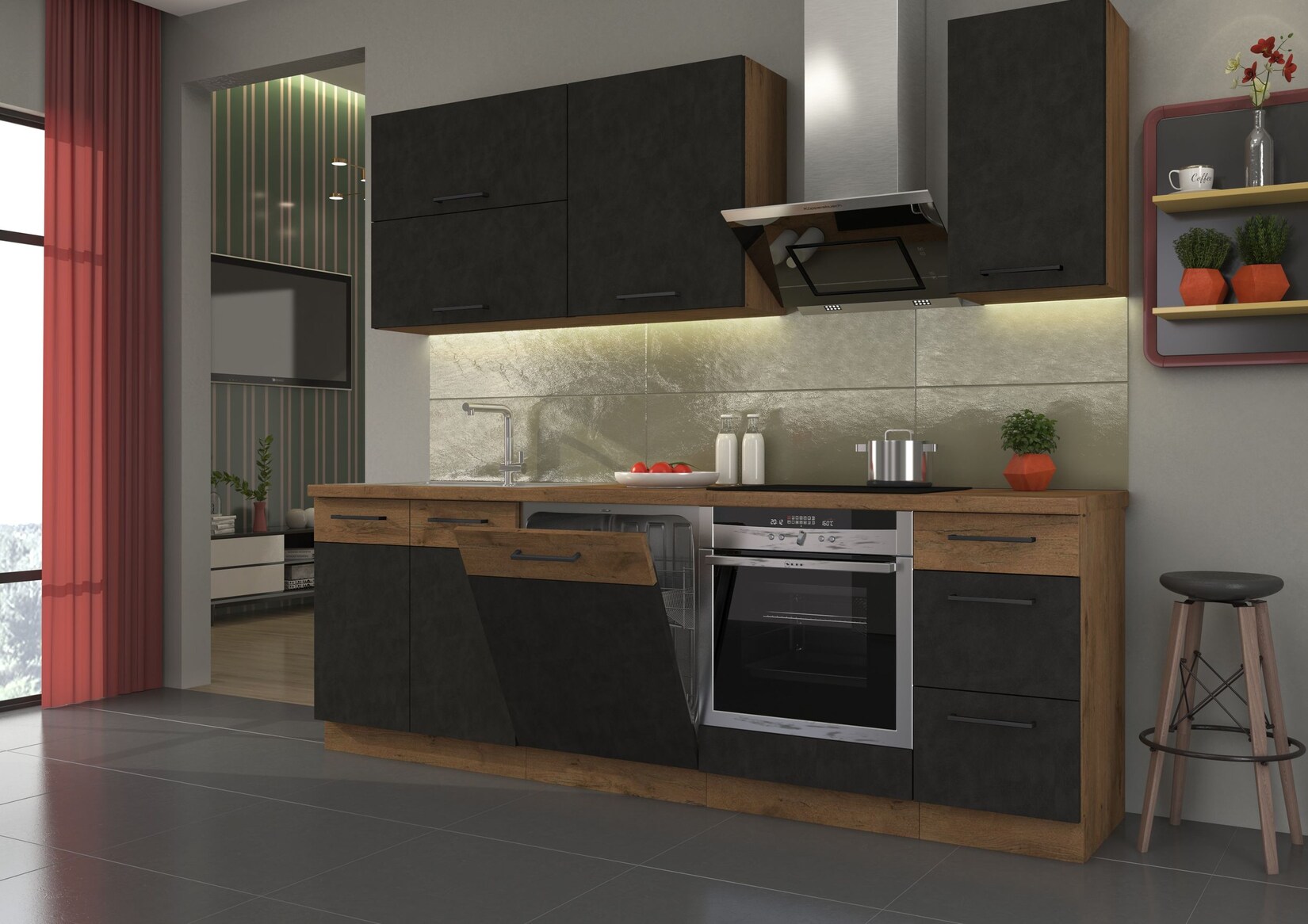 Küche VIGO Basic Matera Grau Lancelot 240 cm Küchenzeile Küchenblock Einbauküche | 04260304599938
