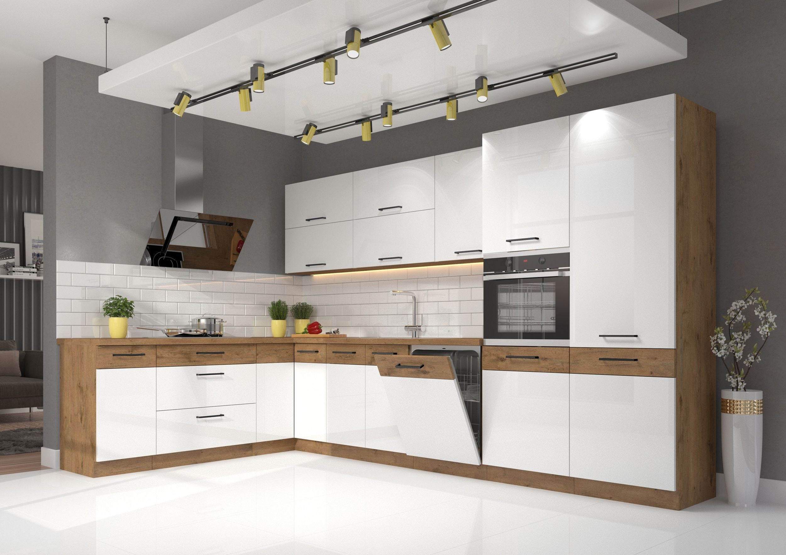 Eckk&uuml;che VIGO Wei&szlig; Glanz Lancelot 210x350 cm K&uuml;chenzeile K&uuml;chenblock Einbauk&uuml;che - Bild 1