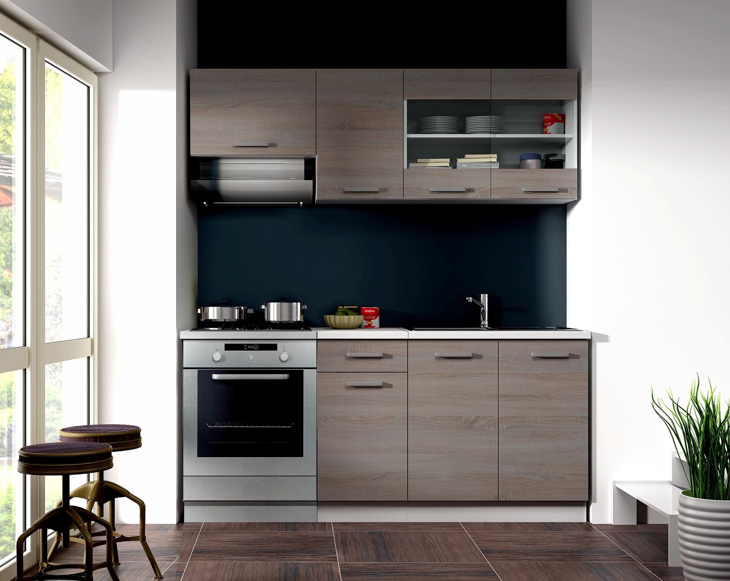 K&uuml;che Dave Mini 180 cm K&uuml;chenzeile K&uuml;chenblock Singlek&uuml;che Eiche Sonoma Tr&uuml;ffel - Bild 1