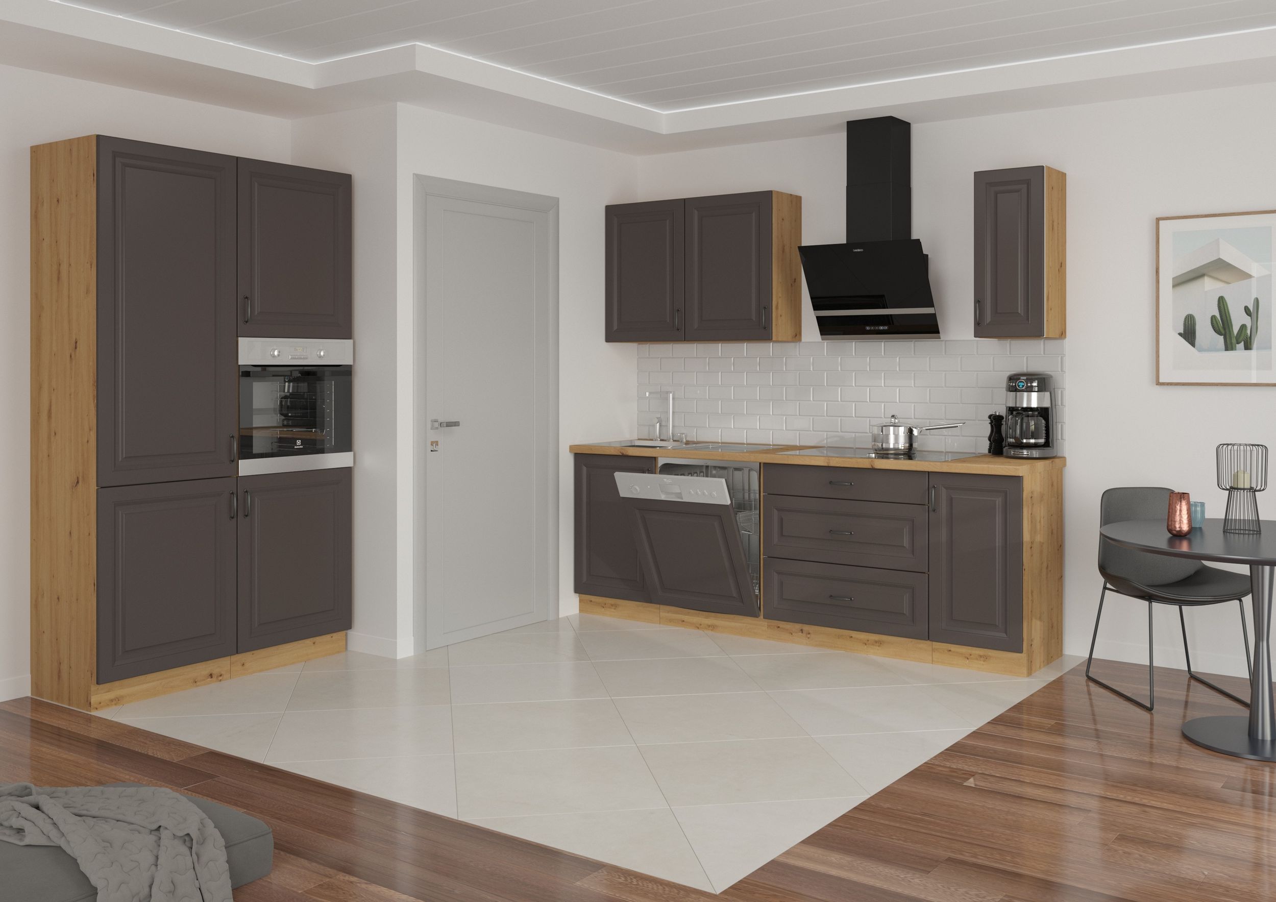 K&uuml;che Stilo Grau + Eiche Artisan 230 + 120 K&uuml;chenzeile K&uuml;chenblock Einbauk&uuml;che - Bild 1