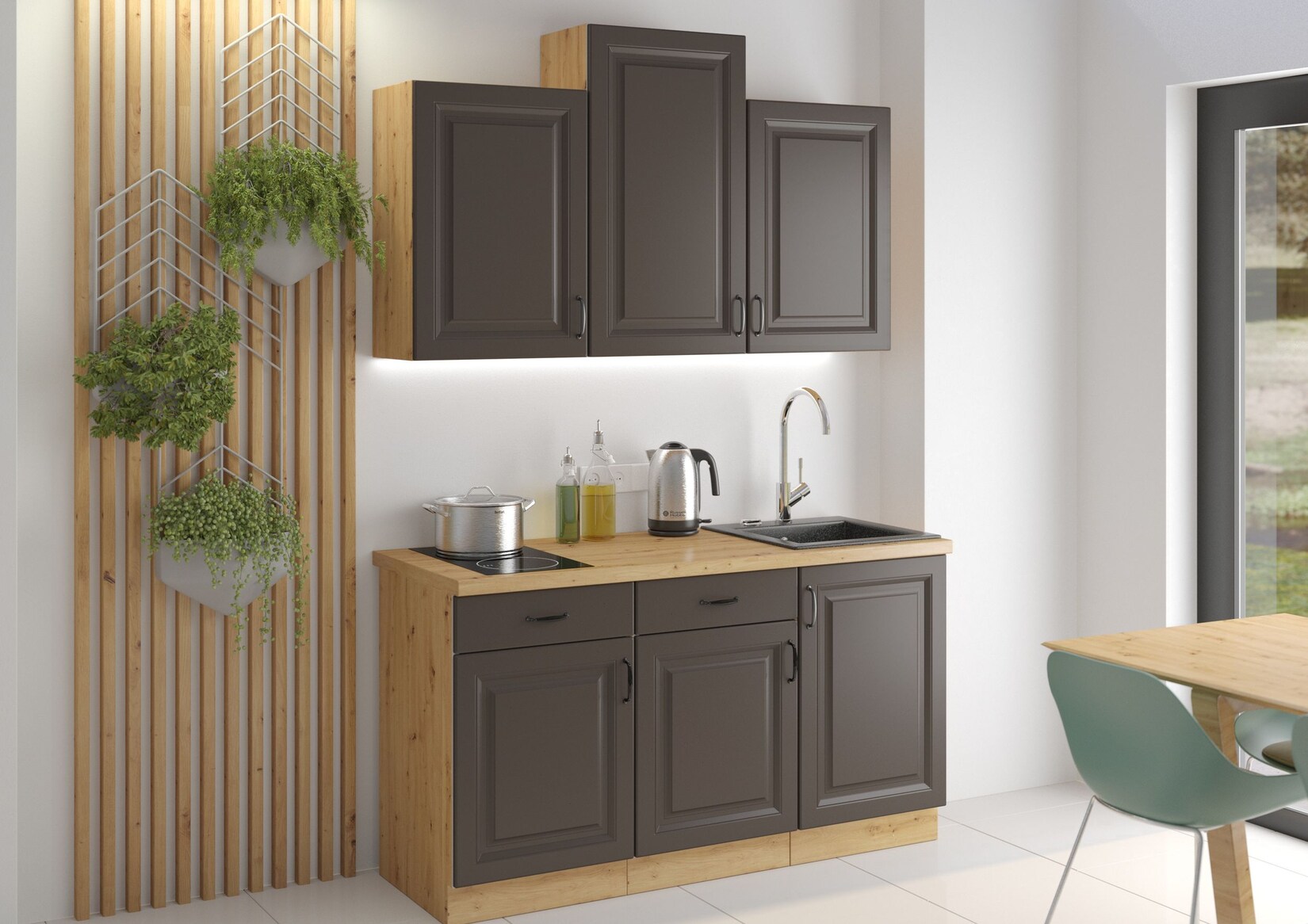 Küche Stilo Grau + Artisan 150 Küchenzeile Küchenblock Einbauküche Singleküche | 04262354970354