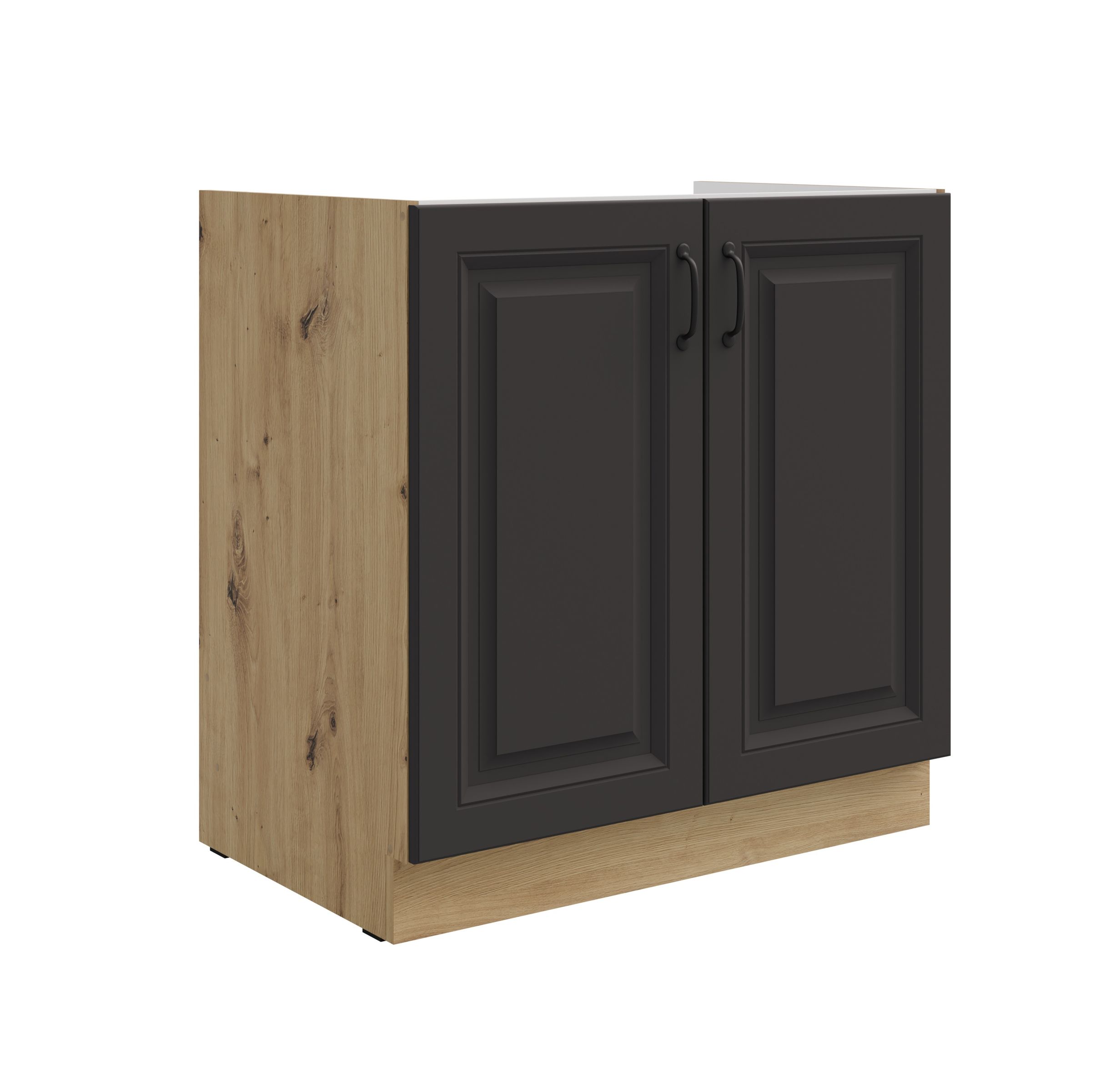 Sp&uuml;lenschrank 80 cm Stilo Grau + Eiche Artisan K&uuml;chenzeile K&uuml;chenblock K&uuml;che - Bild 1