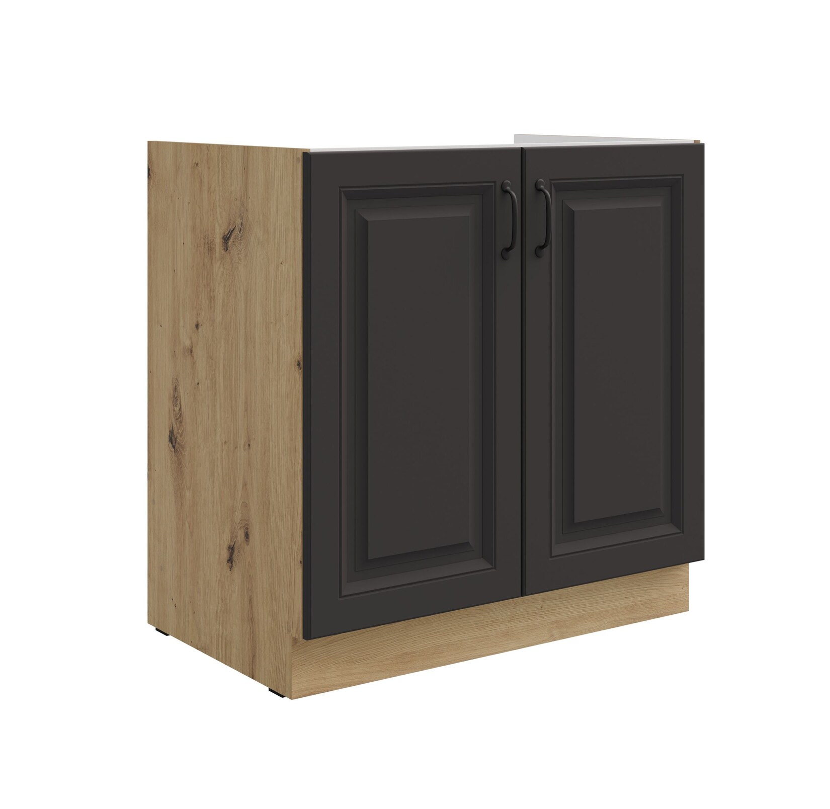 Spülenschrank 80 cm Stilo Grau + Eiche Artisan Küchenzeile Küchenblock Küche