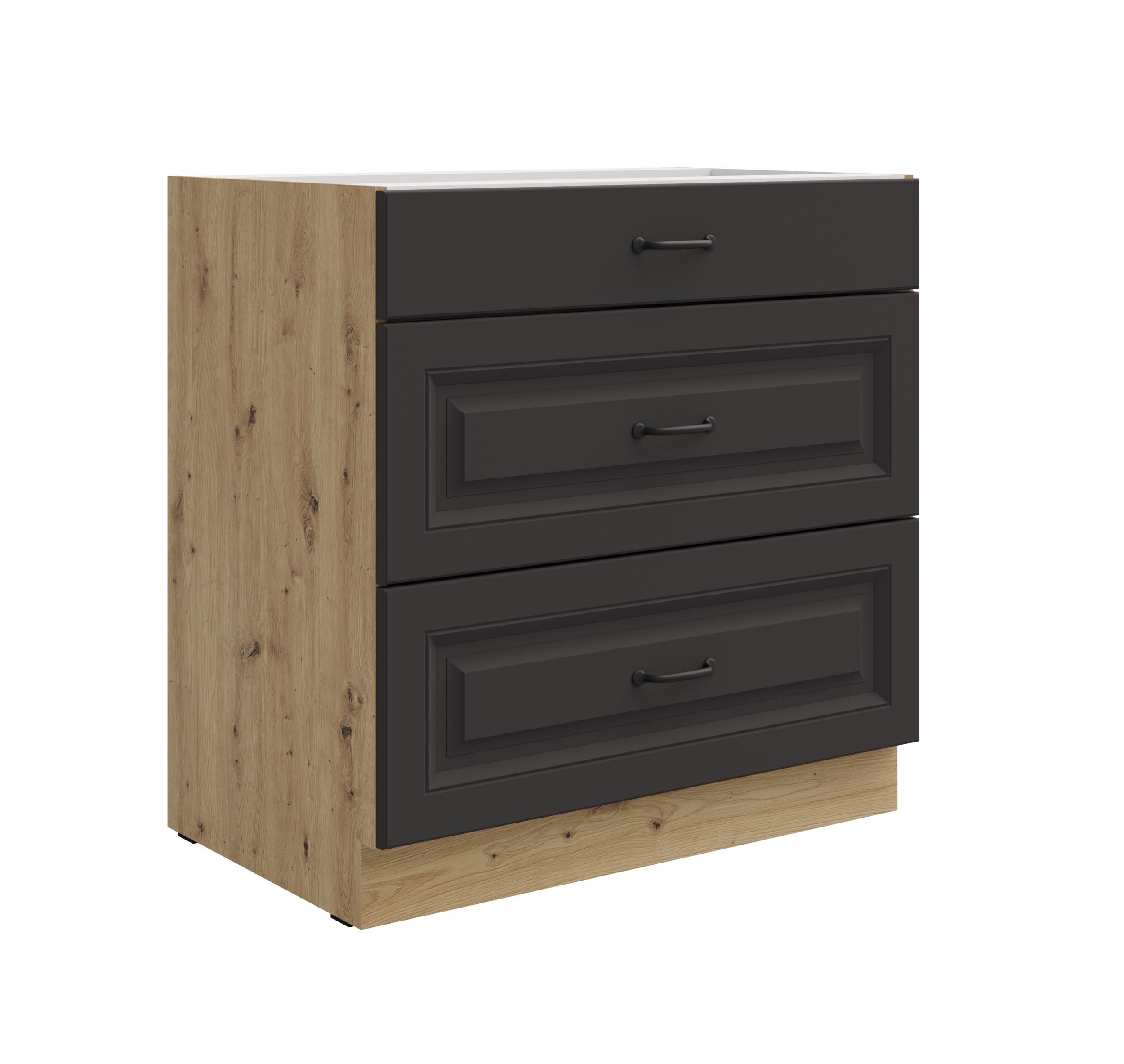 K&uuml;chen Unterschrank 80 cm Stilo Grau + Eiche Artisan Vollauszug Soft-Close K&uuml;che - Bild 1