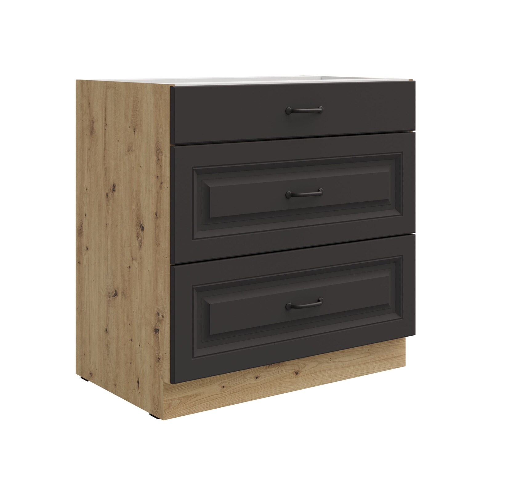 Küchen Unterschrank 80 cm Stilo Grau + Eiche Artisan Vollauszug Soft-Close Küche
