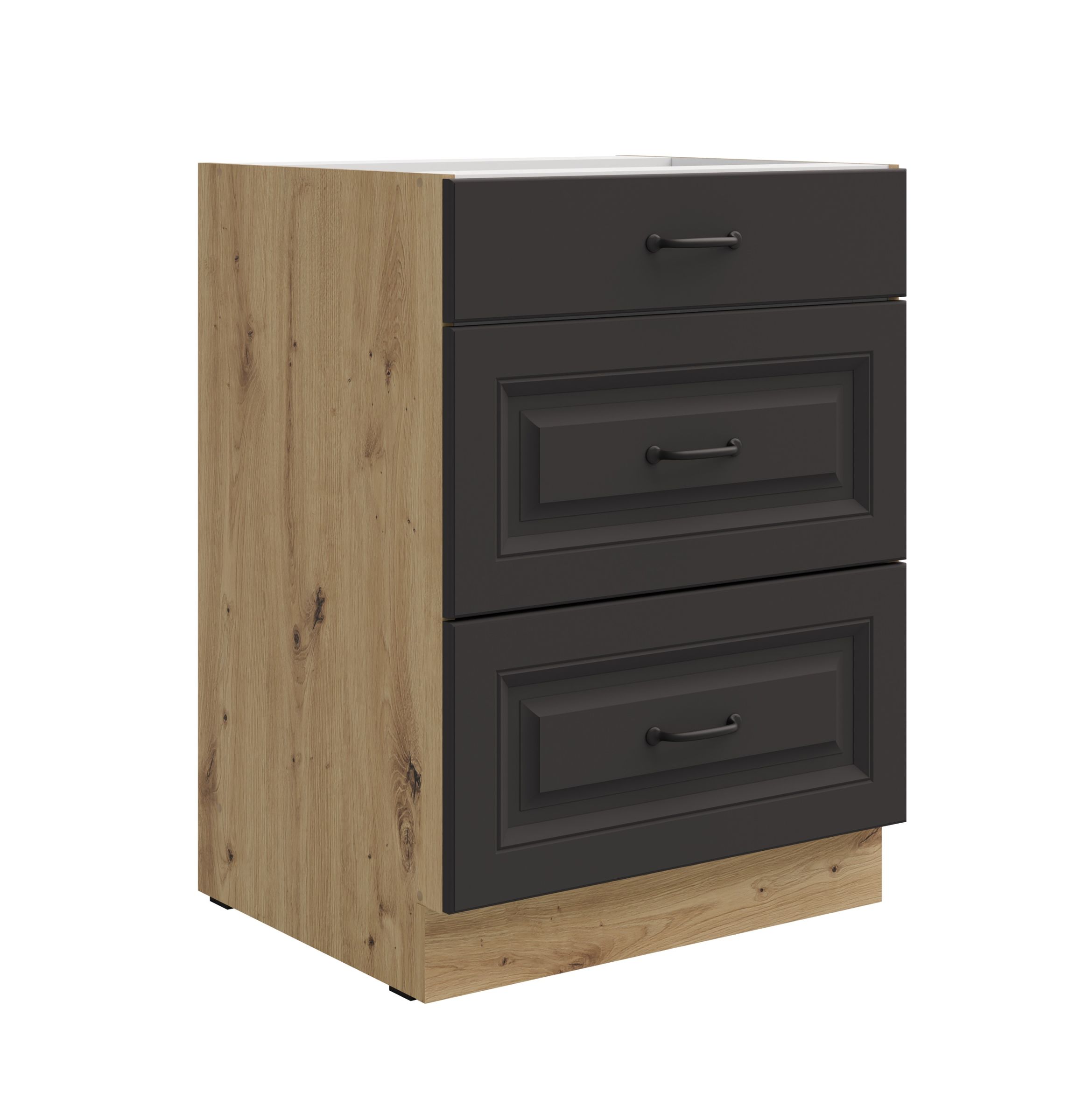 K&uuml;chen Unterschrank 60 cm Stilo Grau + Eiche Artisan Vollauszug Soft-Close K&uuml;che - Bild 1