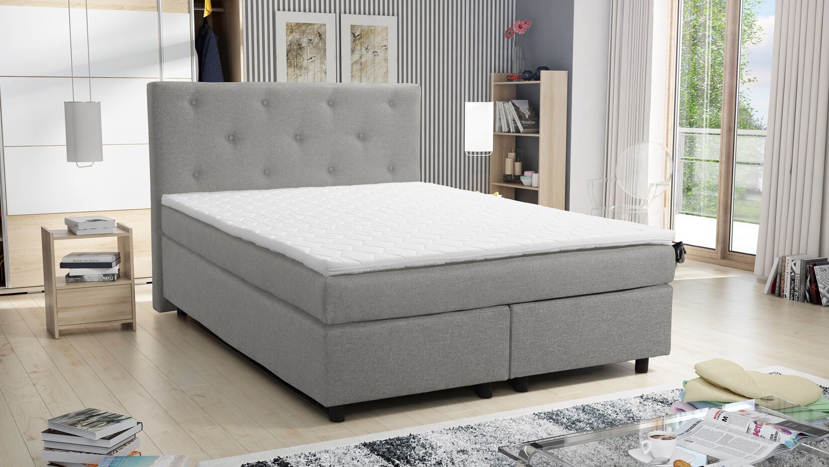 Boxspringbett 140×200 Hotelbett Bonellfederkern Topper Paxos 1 Chester hellgrau | 04262354970910