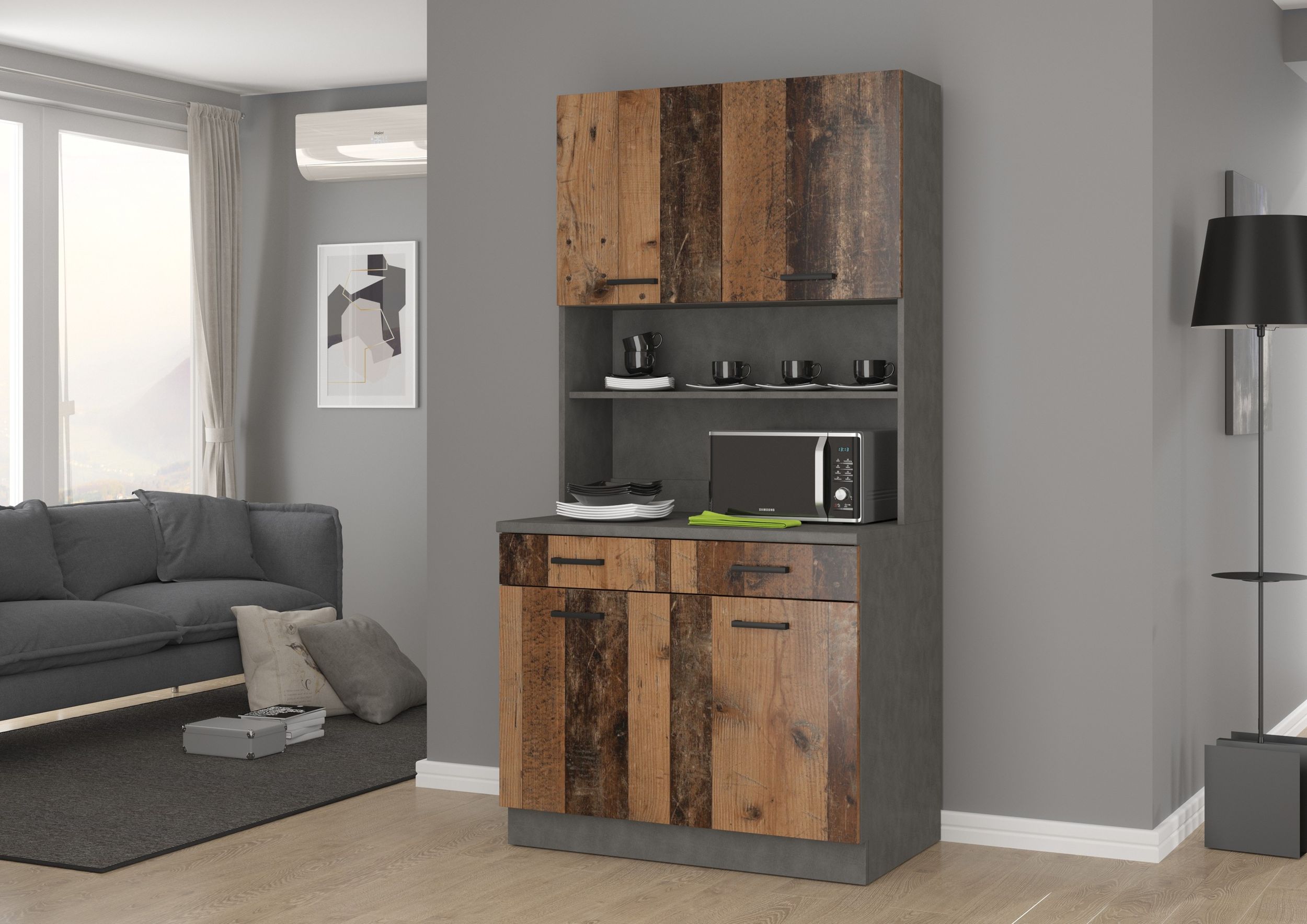 Buffet K&uuml;che Mario 100 K&uuml;chenzeile K&uuml;chenblock Einbauk&uuml;che Old Wood Style Matera - Bild 1