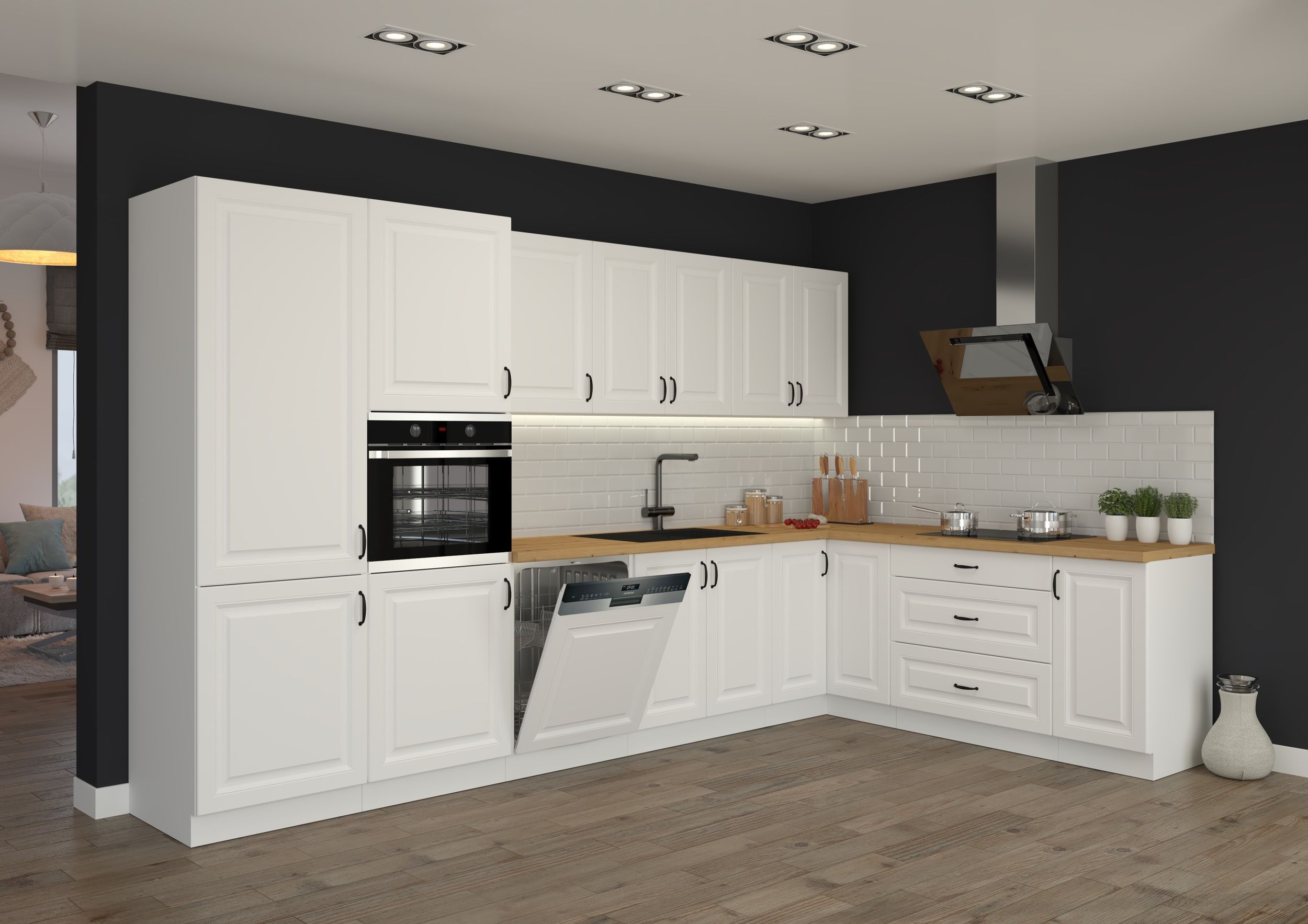 Landhaus K&uuml;che Stilo Wei&szlig; 350x210cm K&uuml;chenzeile Einbauk&uuml;che Eckk&uuml;che Winkelk&uuml;che - Bild 1