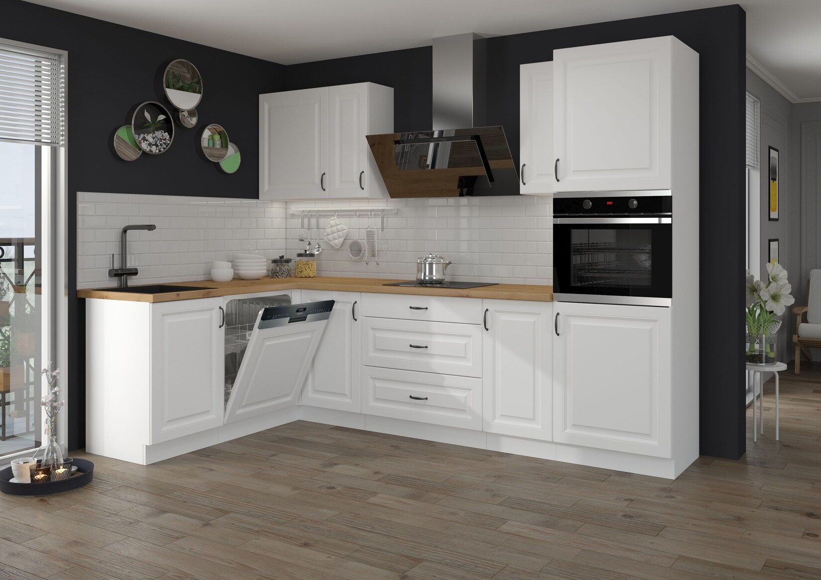 Landhaus Küche Stilo Weiß 170x285cm Küchenzeile Einbauküche Eckküche Winkelküche | 04262354973249