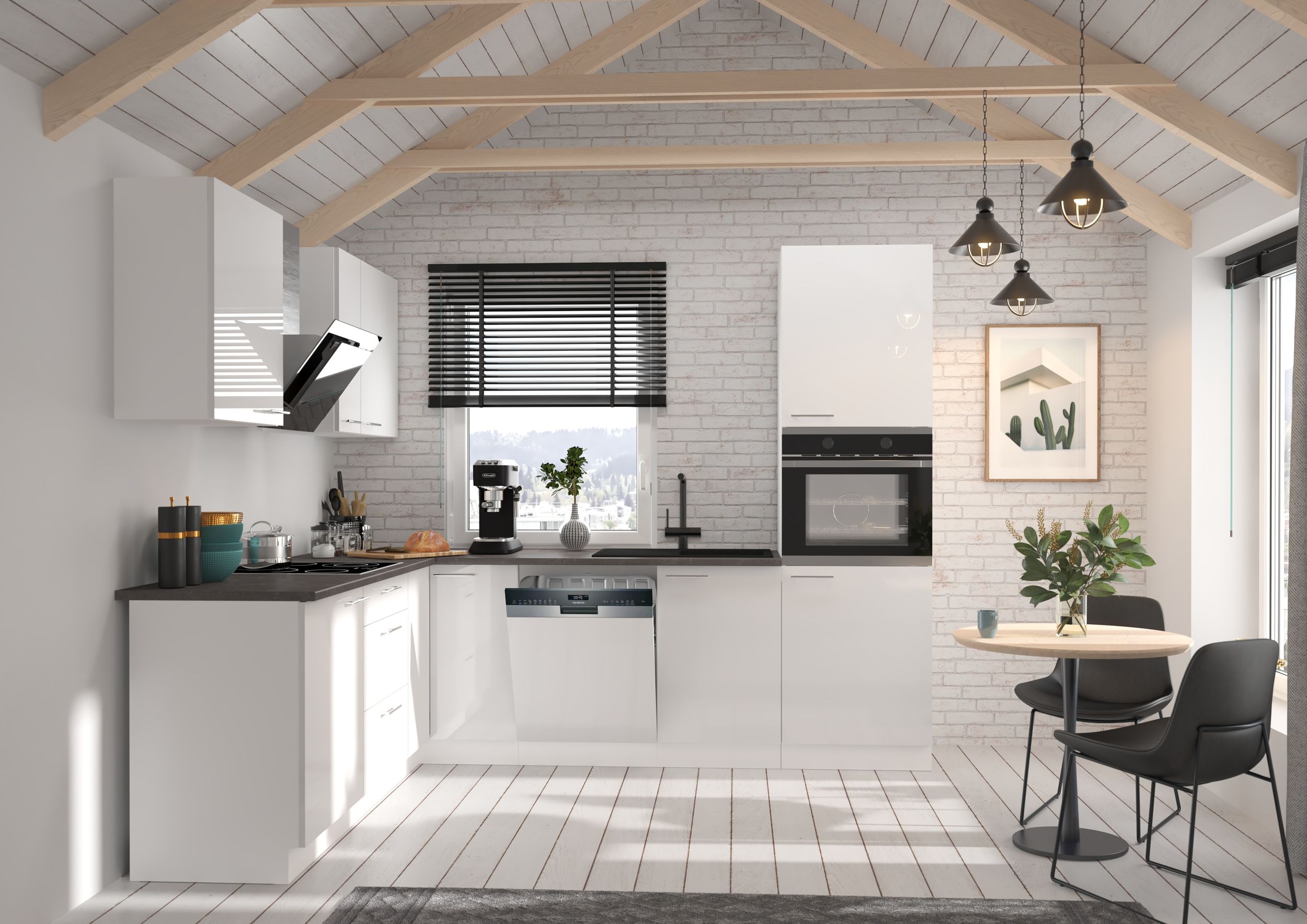 K&uuml;che Lara Wei&szlig;/Wei&szlig; 210x260 cm K&uuml;chenzeile Einbauk&uuml;che Eckk&uuml;che Winkelk&uuml;che - Bild 1