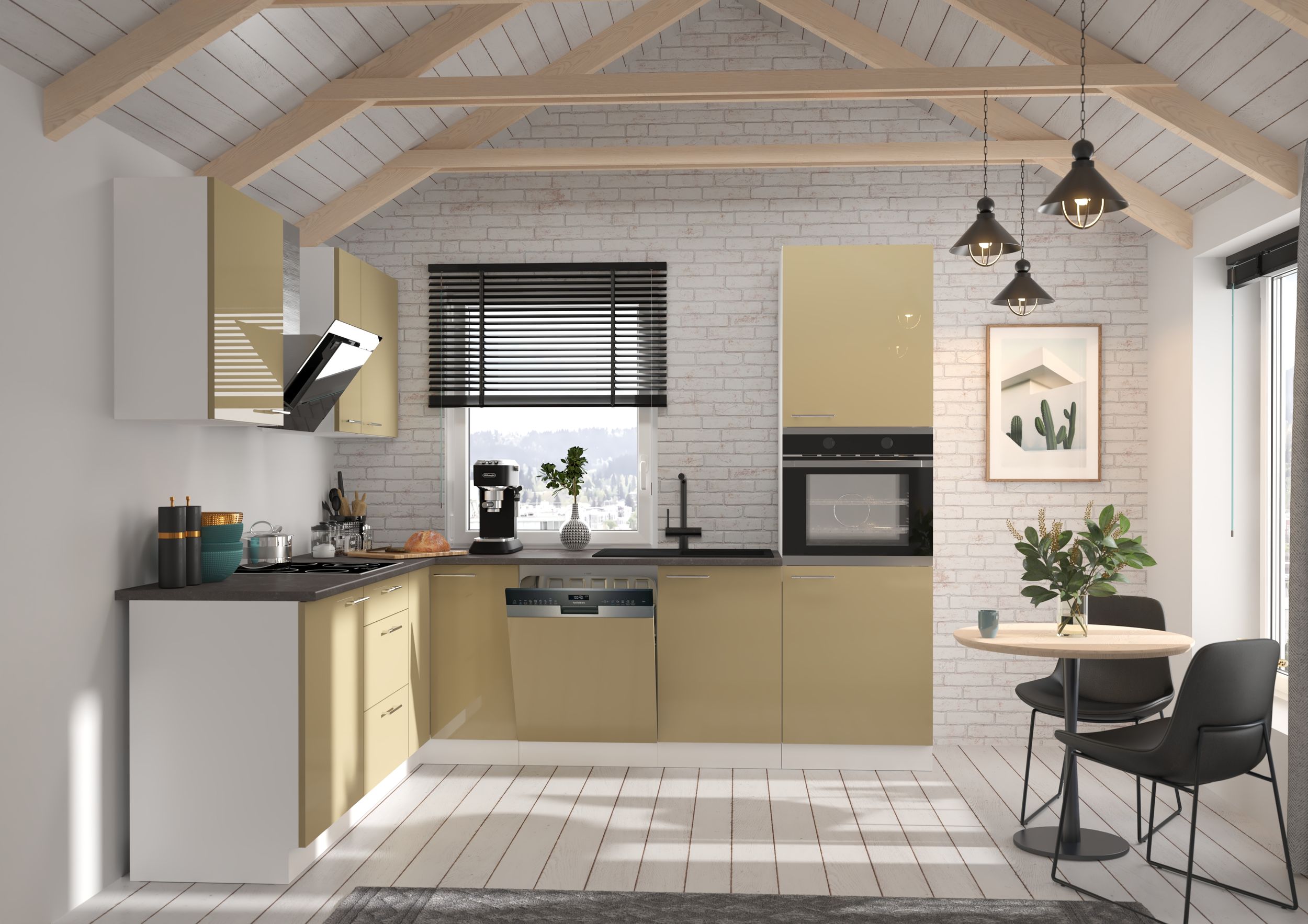 K&uuml;che Lara Cappuccino/Wei&szlig; 210x260 K&uuml;chenzeile Einbauk&uuml;che Eckk&uuml;che Winkelk&uuml;che - Bild 1