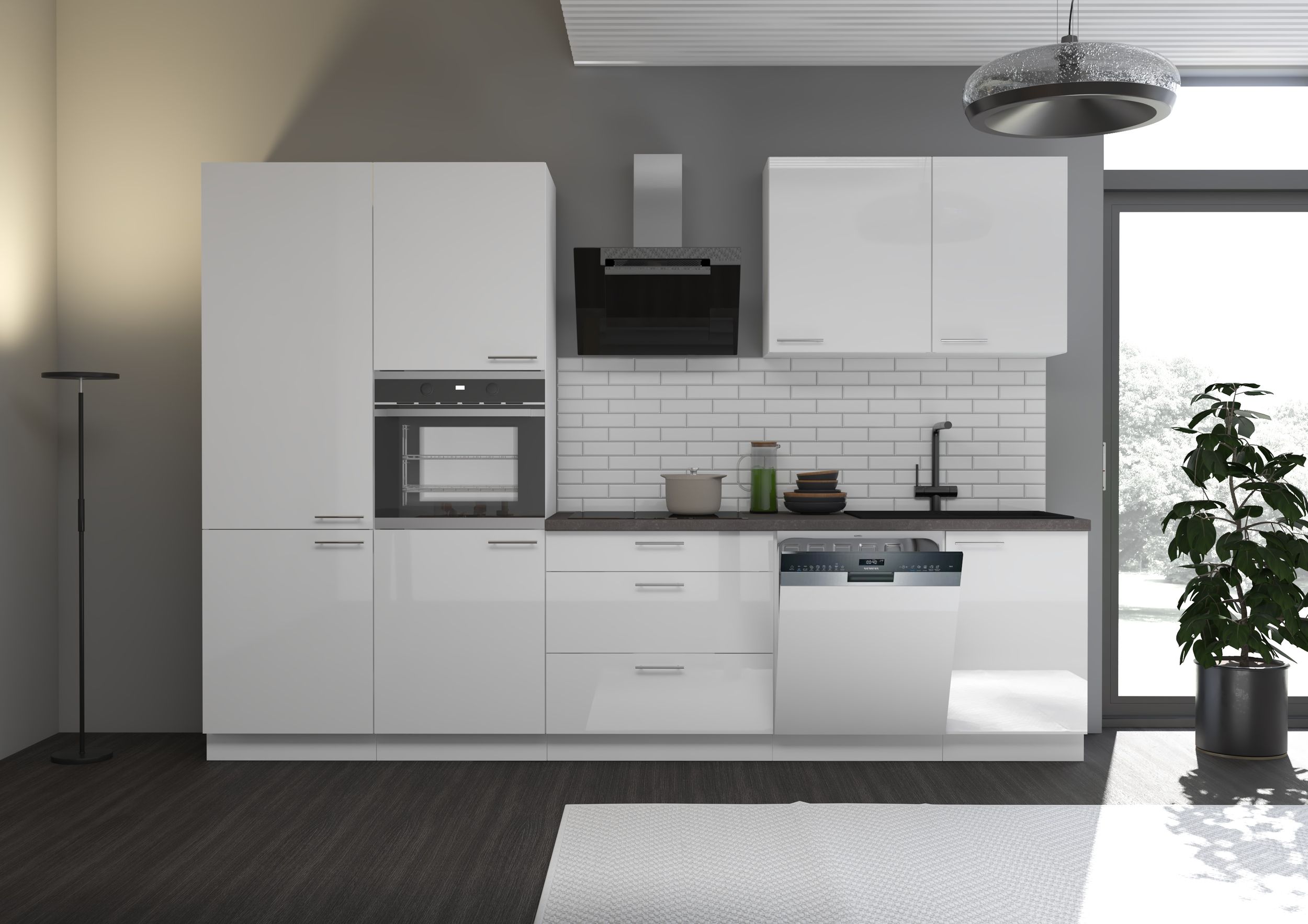 K&uuml;che Lara Weiss hochglanz 310 cm K&uuml;chenzeile Einbauk&uuml;che Singlek&uuml;che - Bild 1