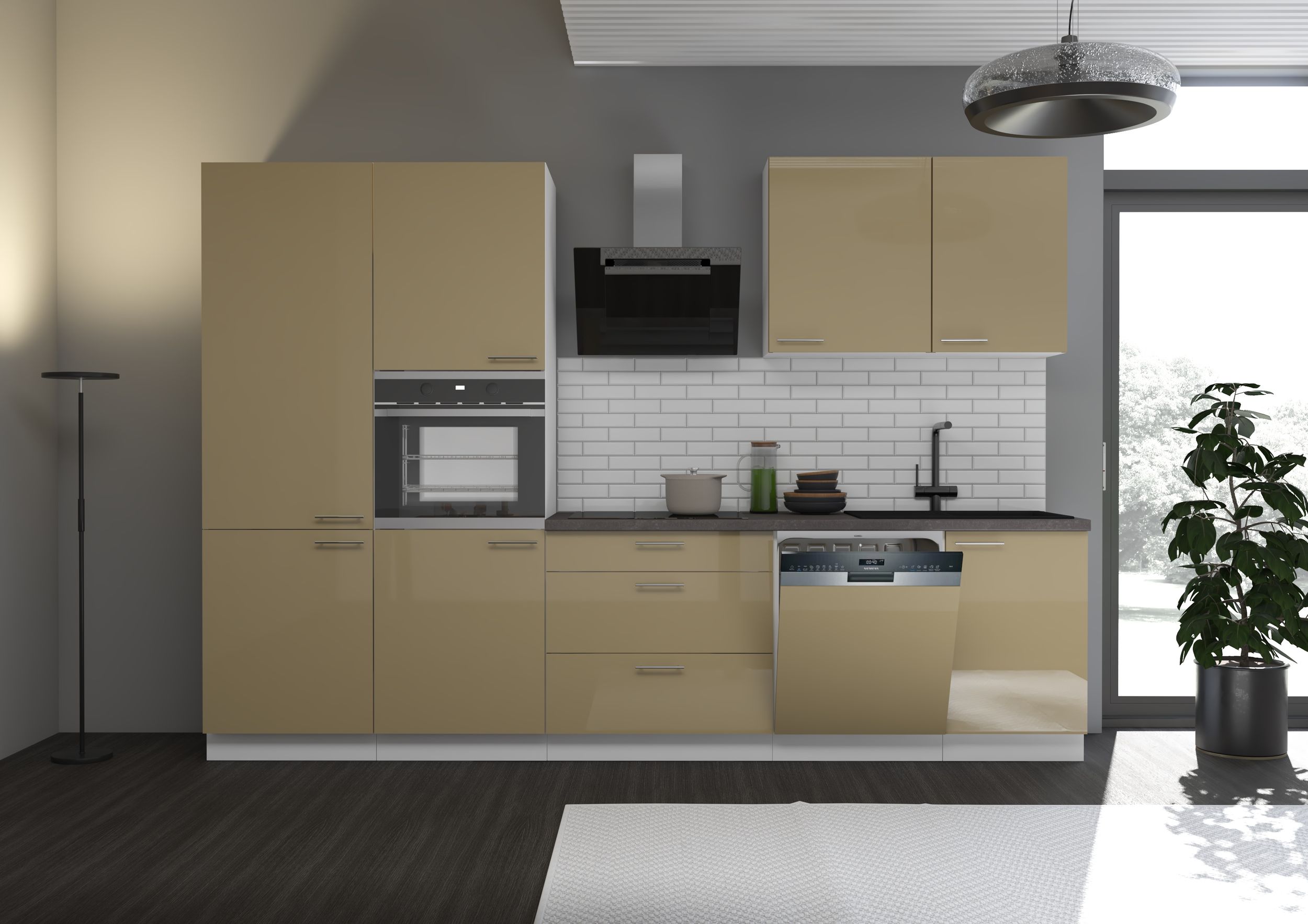 K&uuml;che Lara Cappuccino hochglanz 310 K&uuml;chenzeile Einbauk&uuml;che Singlek&uuml;che - Bild 1