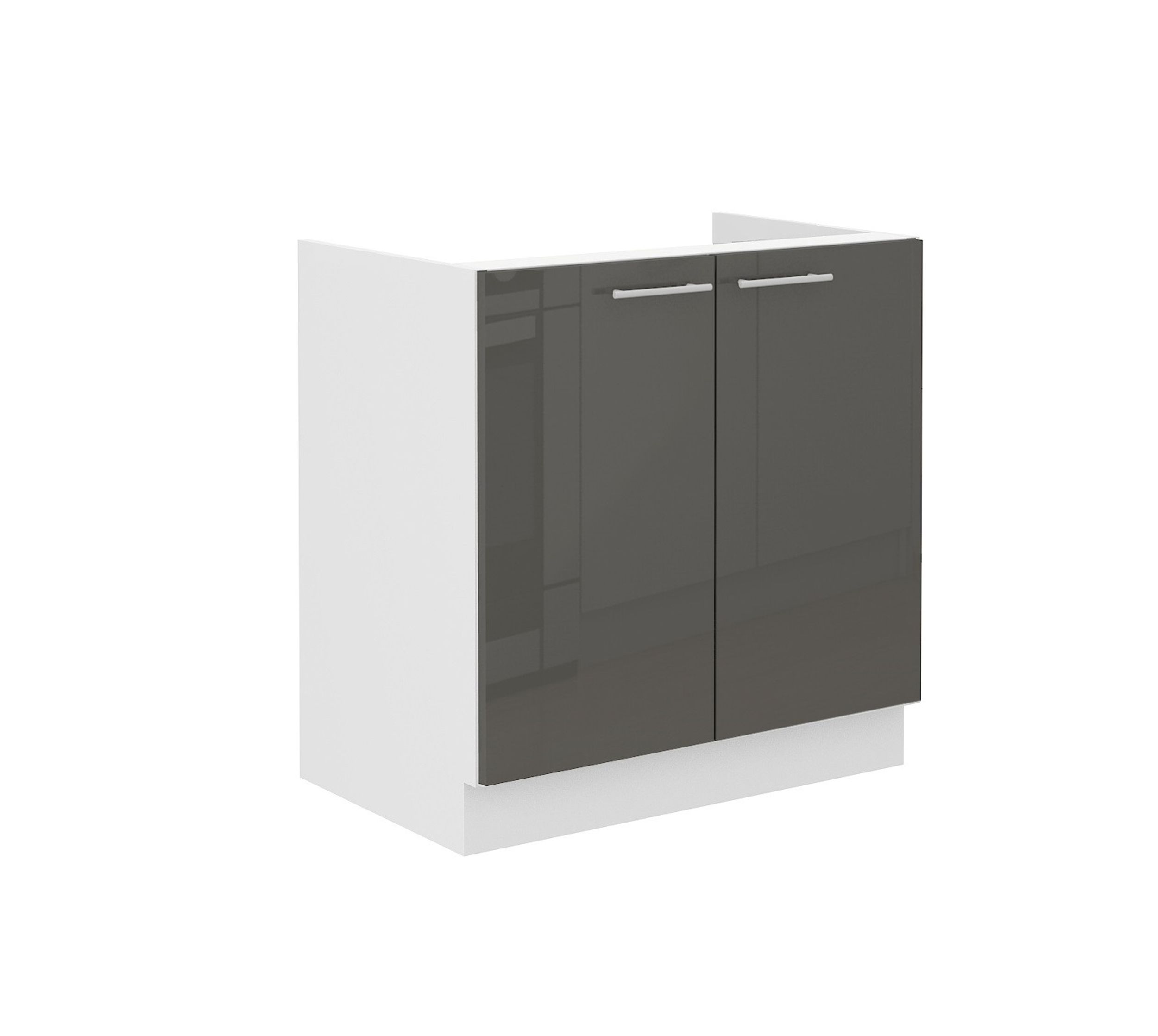 Sp&uuml;lenschrank 80 Lara Grau Hochglanz + Wei&szlig; matt K&uuml;chenzeile K&uuml;chenblock K&uuml;che - Bild 1