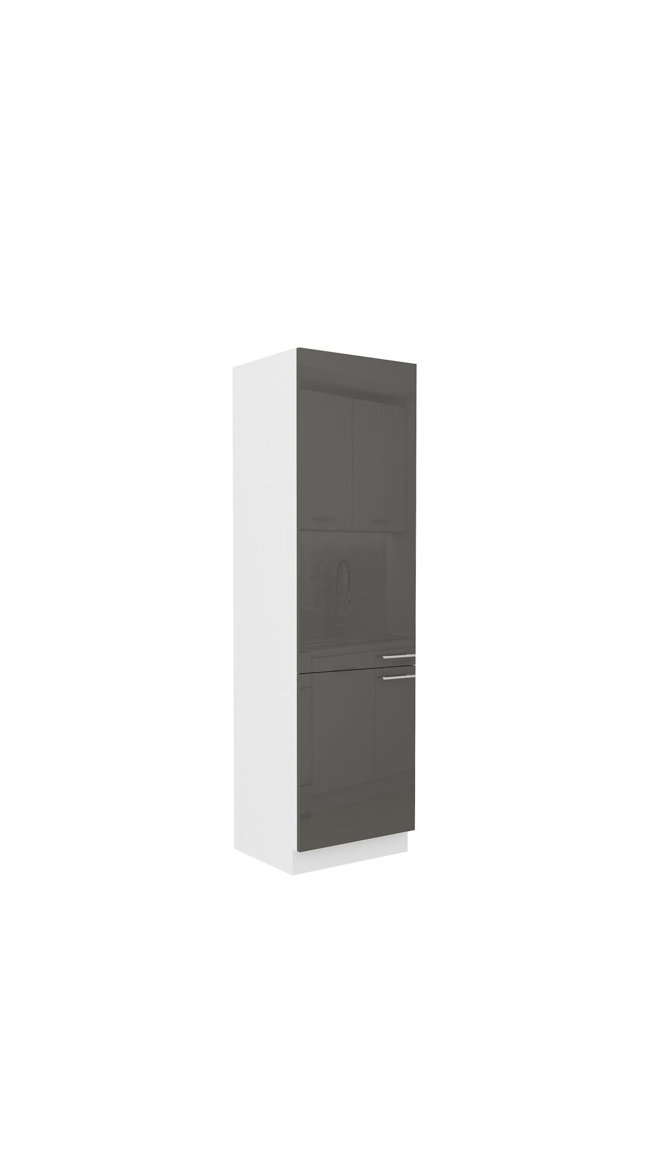Küchen Hochschrank 60 cm Lara Grau Hochglanz Küchenzeile Küchenblock Küche